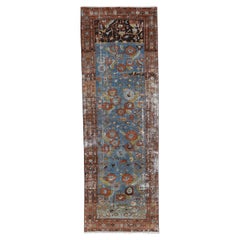 Antique Persian Browns Blue Wool Runner 3'3''x9'8''