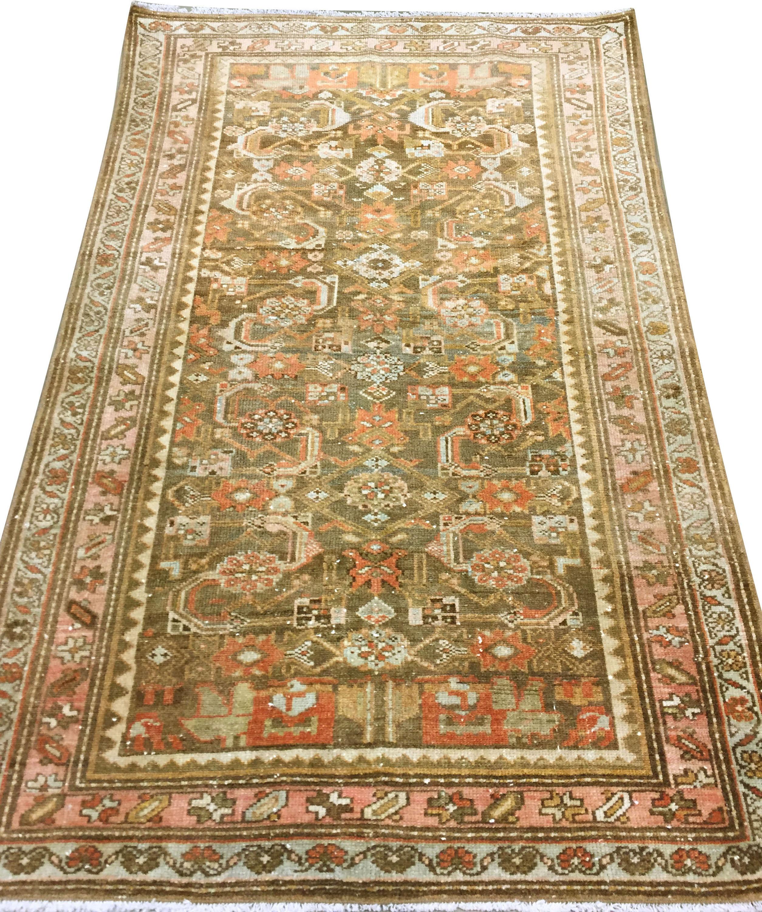 Antiguo Circa 1900 Persa Naranja Quemado Malayer Lana Alfombra Anudada a Mano  3'3 x 4'9 en Bueno estado para la venta en New York, NY