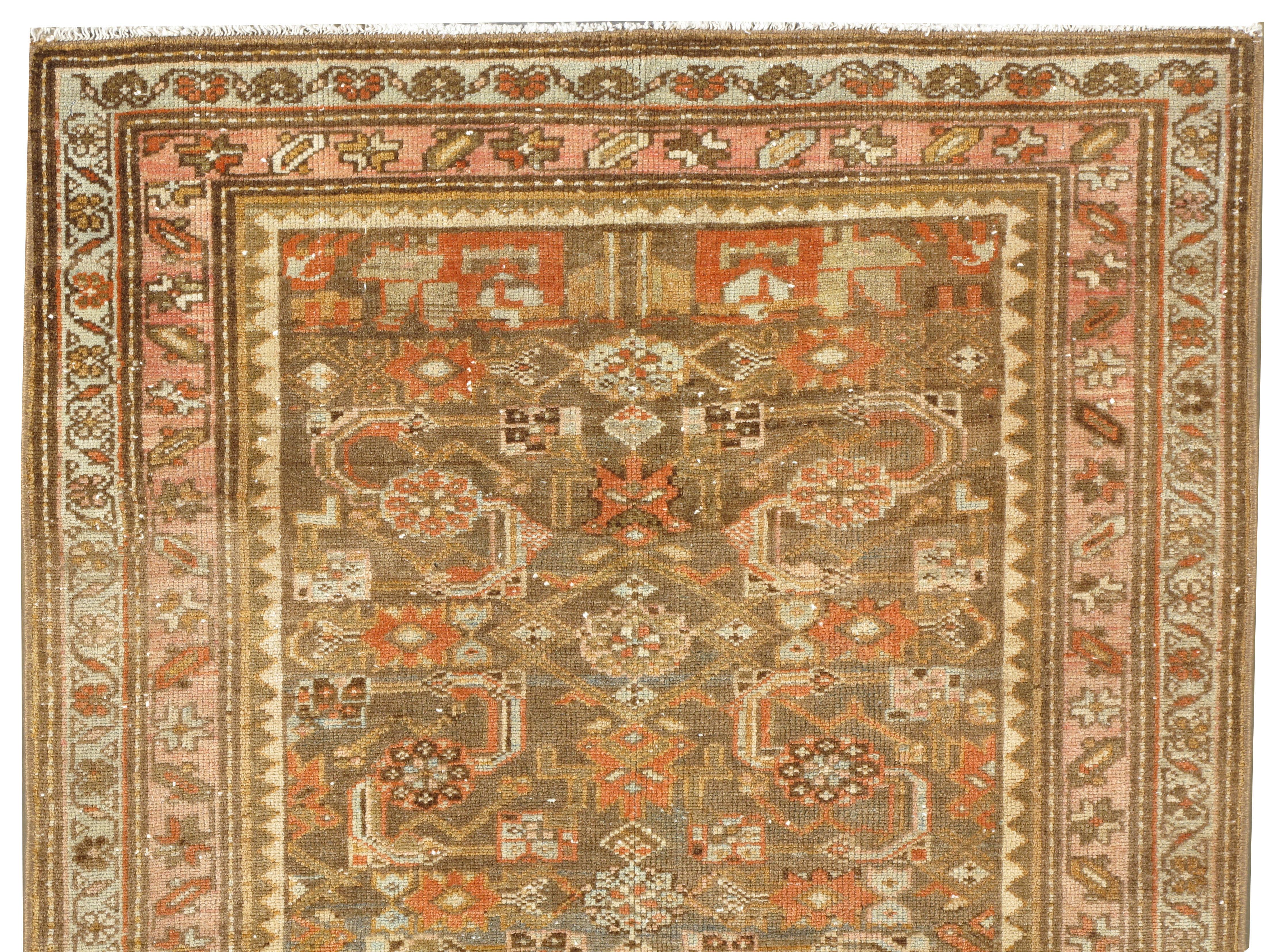 Antiguo Circa 1900 Persa Naranja Quemado Malayer Lana Alfombra Anudada a Mano  3'3 x 4'9 en venta 1