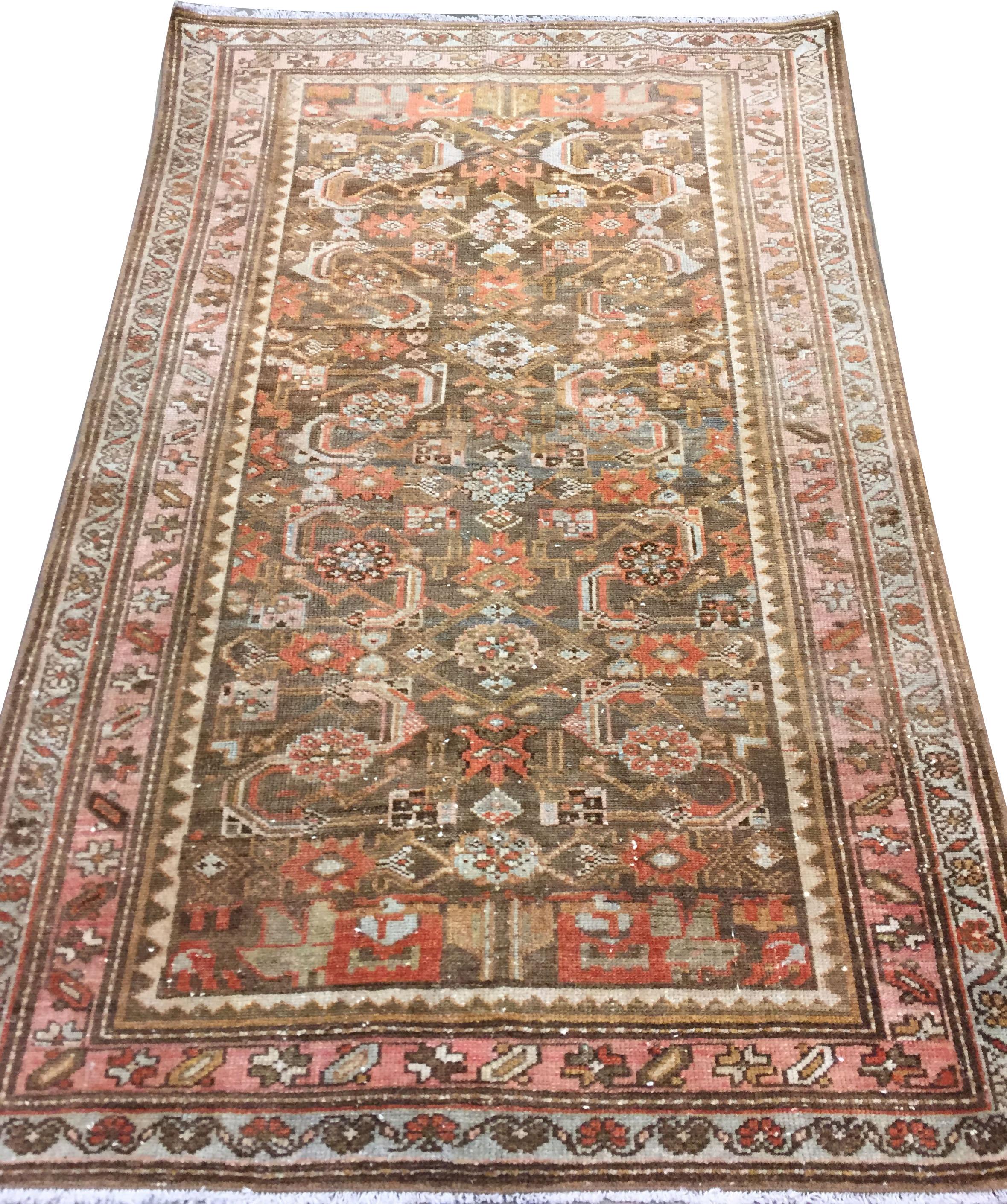 Antiguo Circa 1900 Persa Naranja Quemado Malayer Lana Alfombra Anudada a Mano  3'3 x 4'9 en venta 4