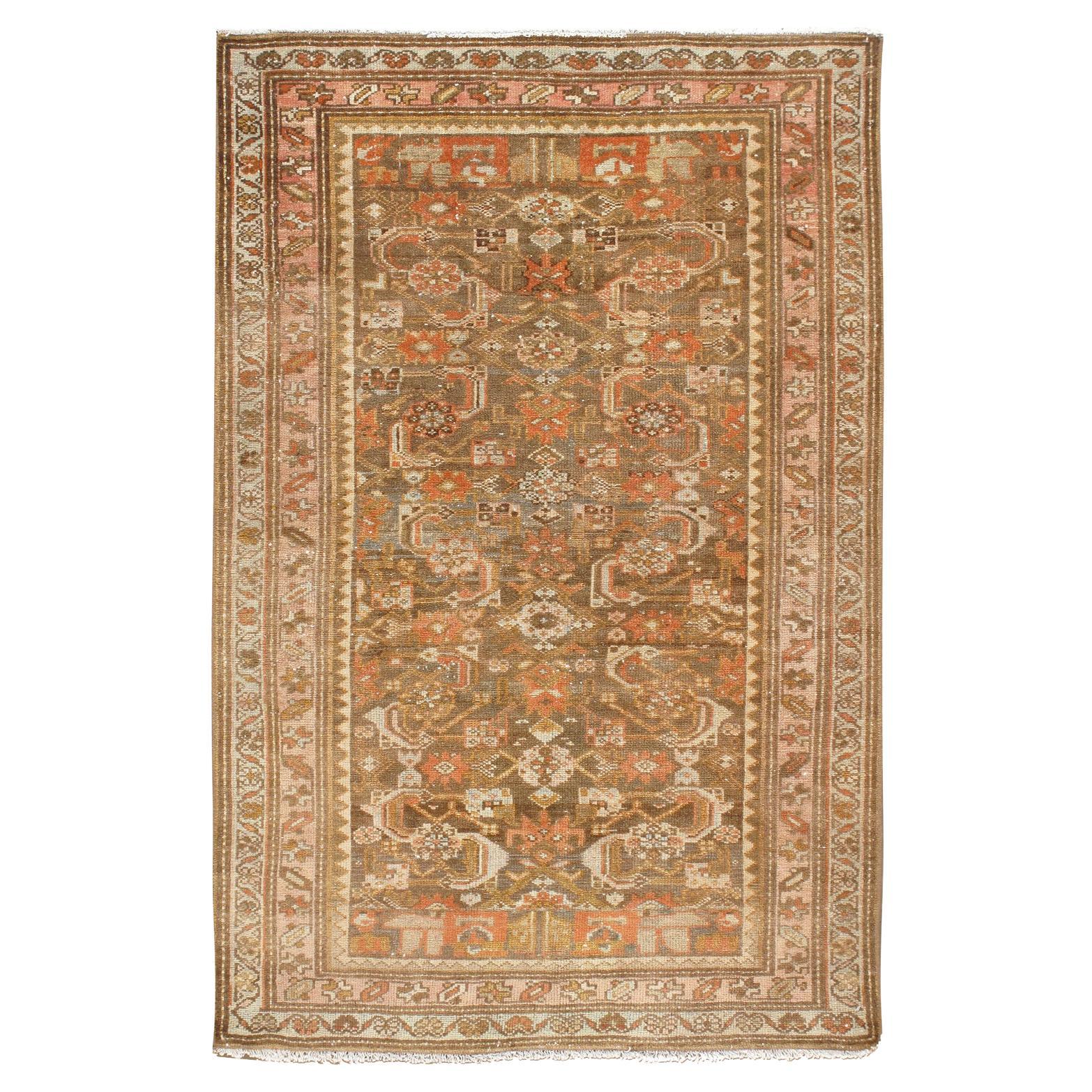 Antiguo Circa 1900 Persa Naranja Quemado Malayer Lana Alfombra Anudada a Mano  3'3 x 4'9 en venta
