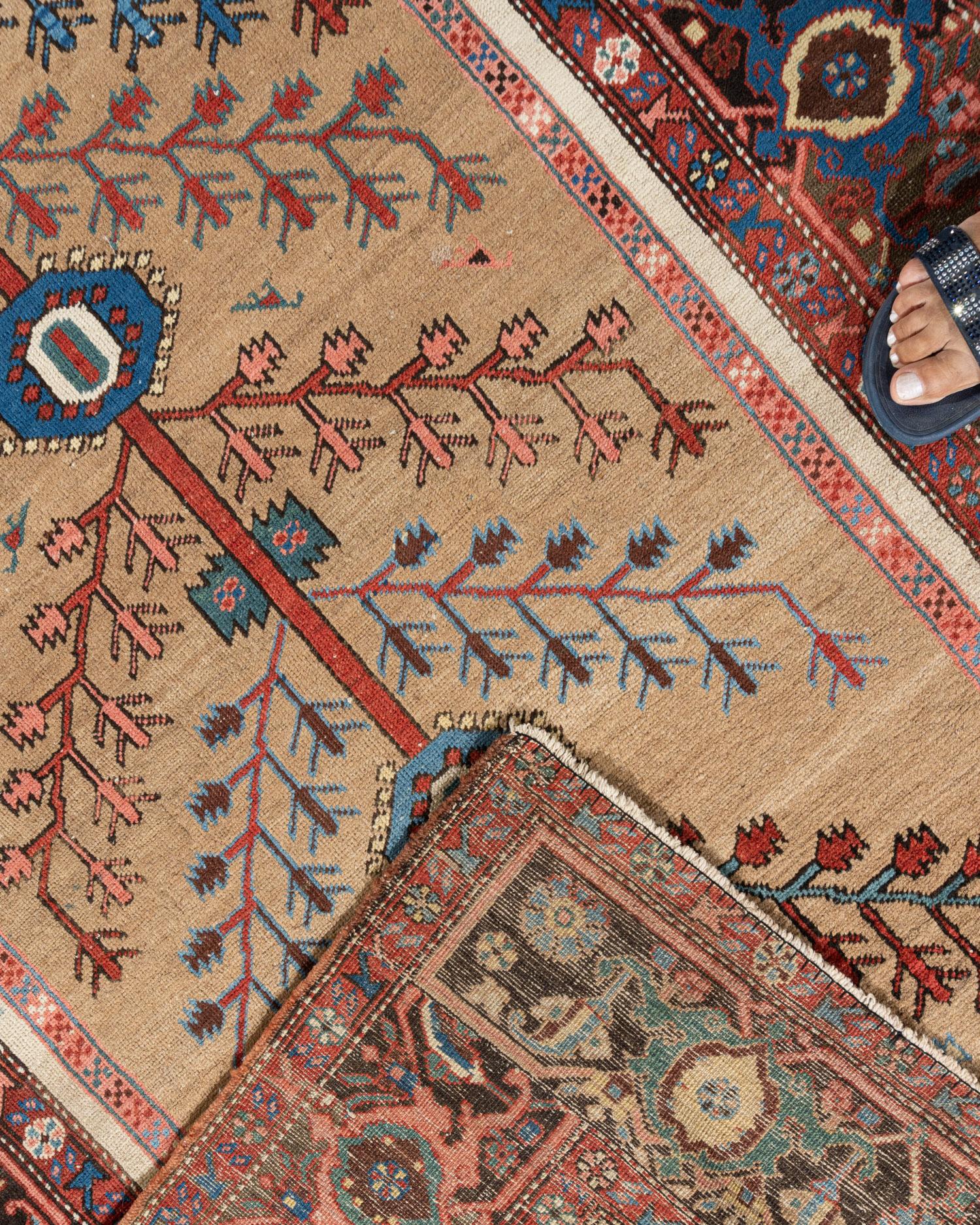 Hand-Woven Antique Persian Camel Hair Bakshaish Area Rug 4'6 x 6'6 For Sale