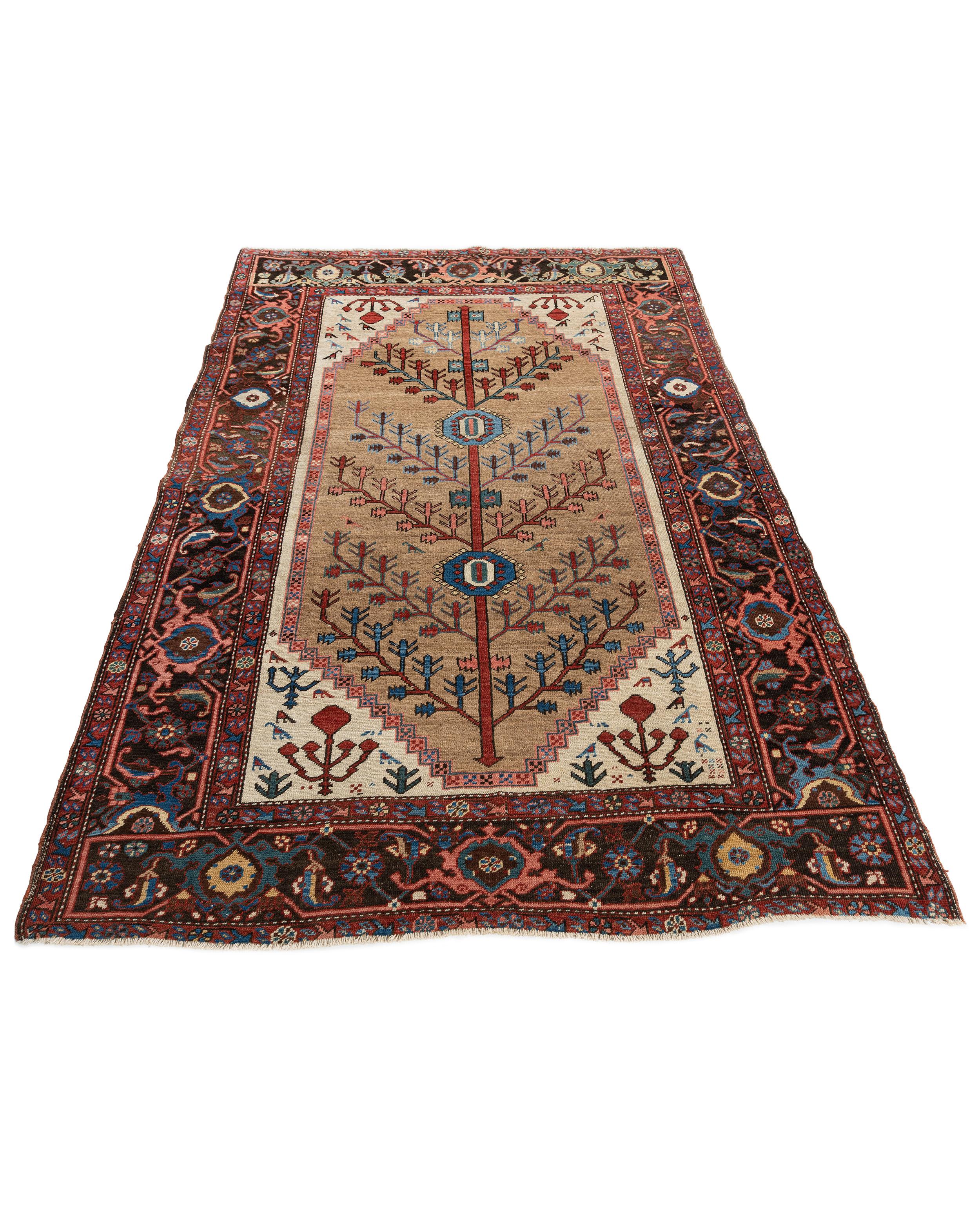 Wool Antique Persian Camel Hair Bakshaish Area Rug 4'6 x 6'6 For Sale