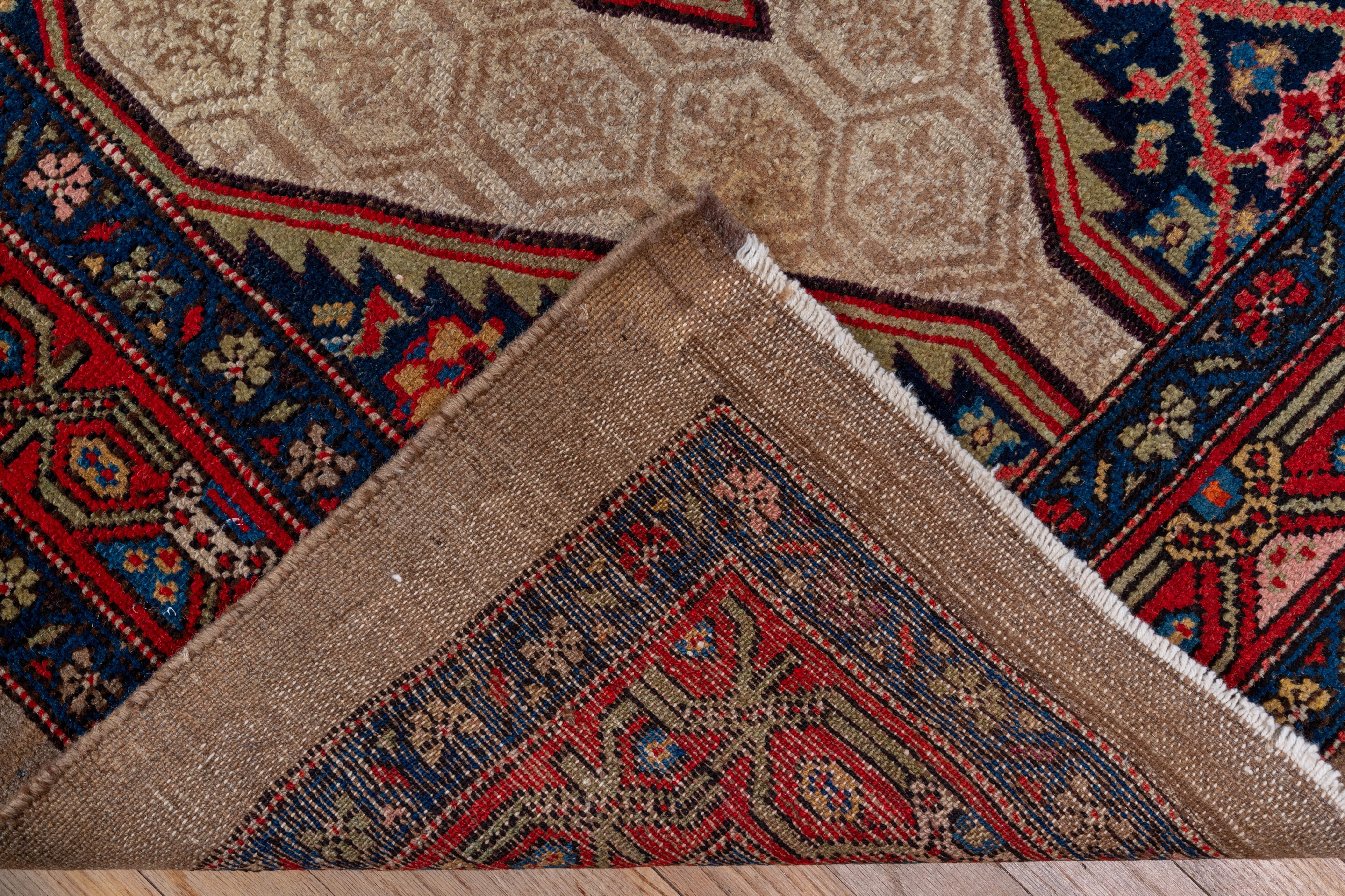 Antique Persian Camel Hair Hamadan Runner, circa 1910s, Blue & Red Palette In Good Condition For Sale In New York, NY