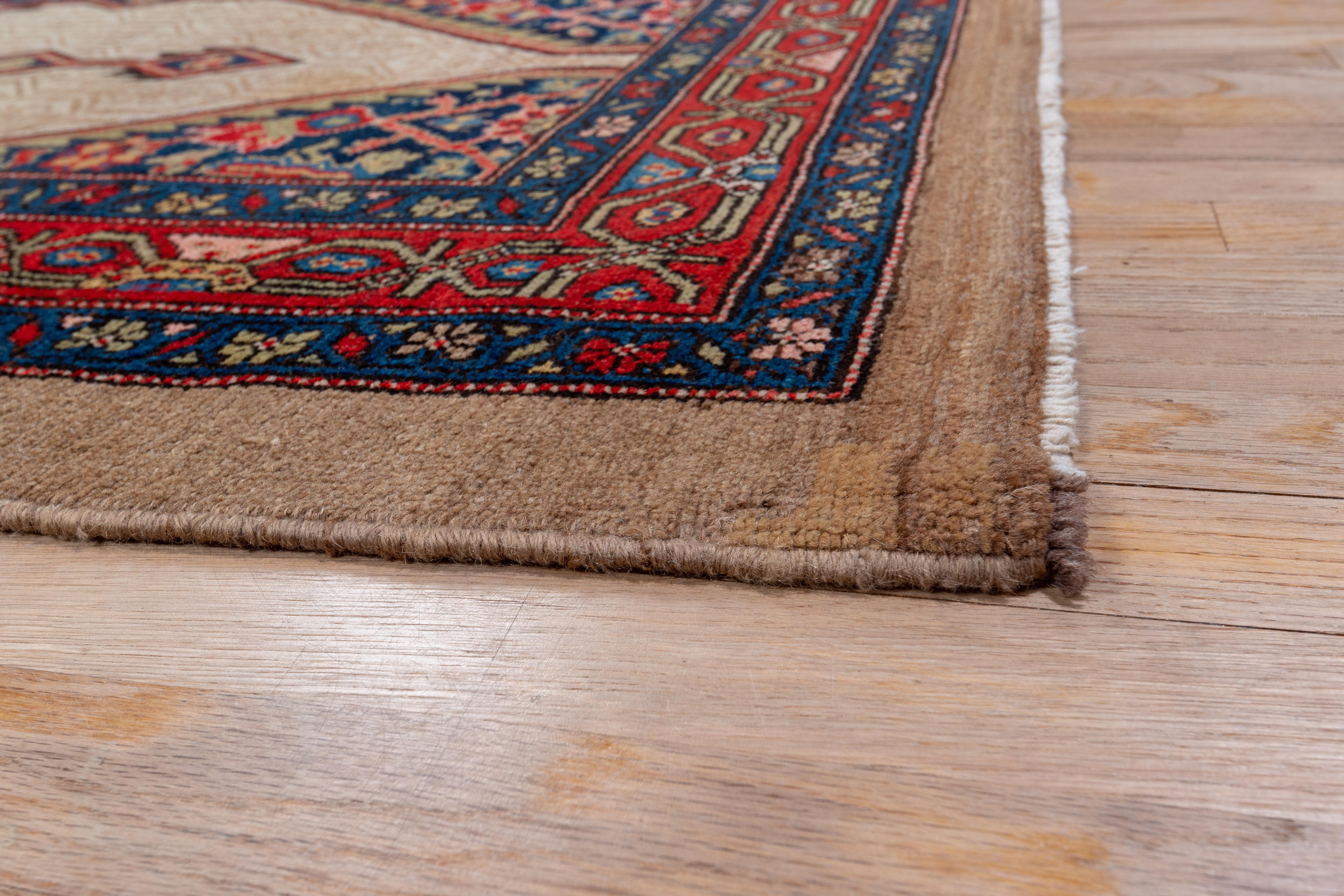 Early 20th Century Antique Persian Camel Hair Hamadan Runner, circa 1910s, Blue & Red Palette For Sale