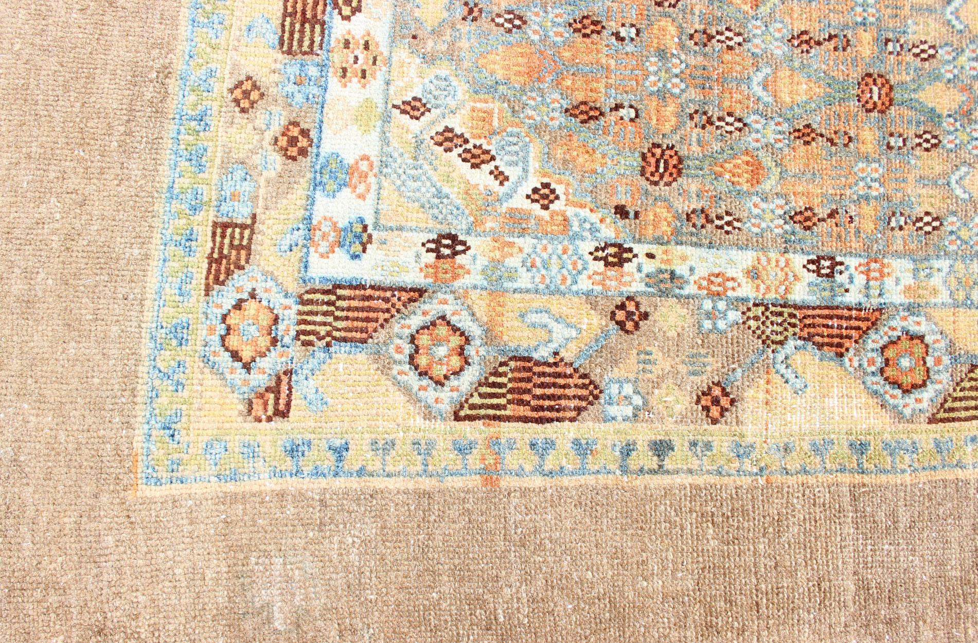 Antique Persian Camel Hair Serab Runner with Geometric Design in Light Colors For Sale 4