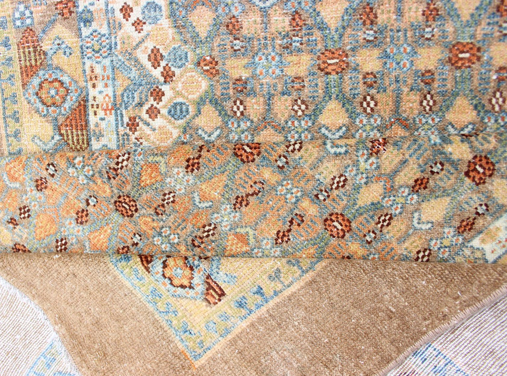 Late 19th Century Antique Persian Camel Hair Serab Runner with Geometric Design in Light Colors For Sale