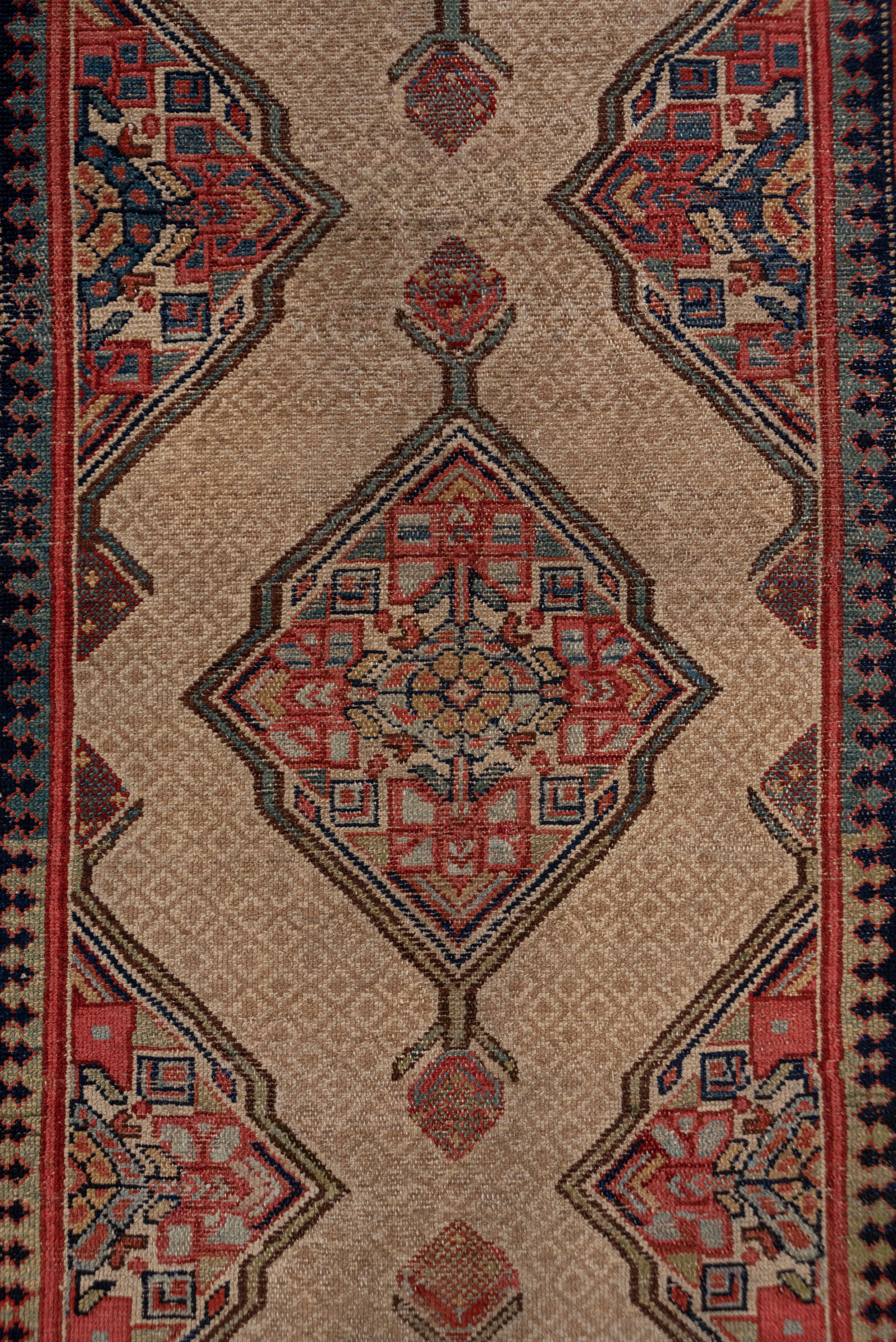 Antique Persian Camel Hamadan Long Runner, Red Borders, Circa 1920s In Good Condition For Sale In New York, NY