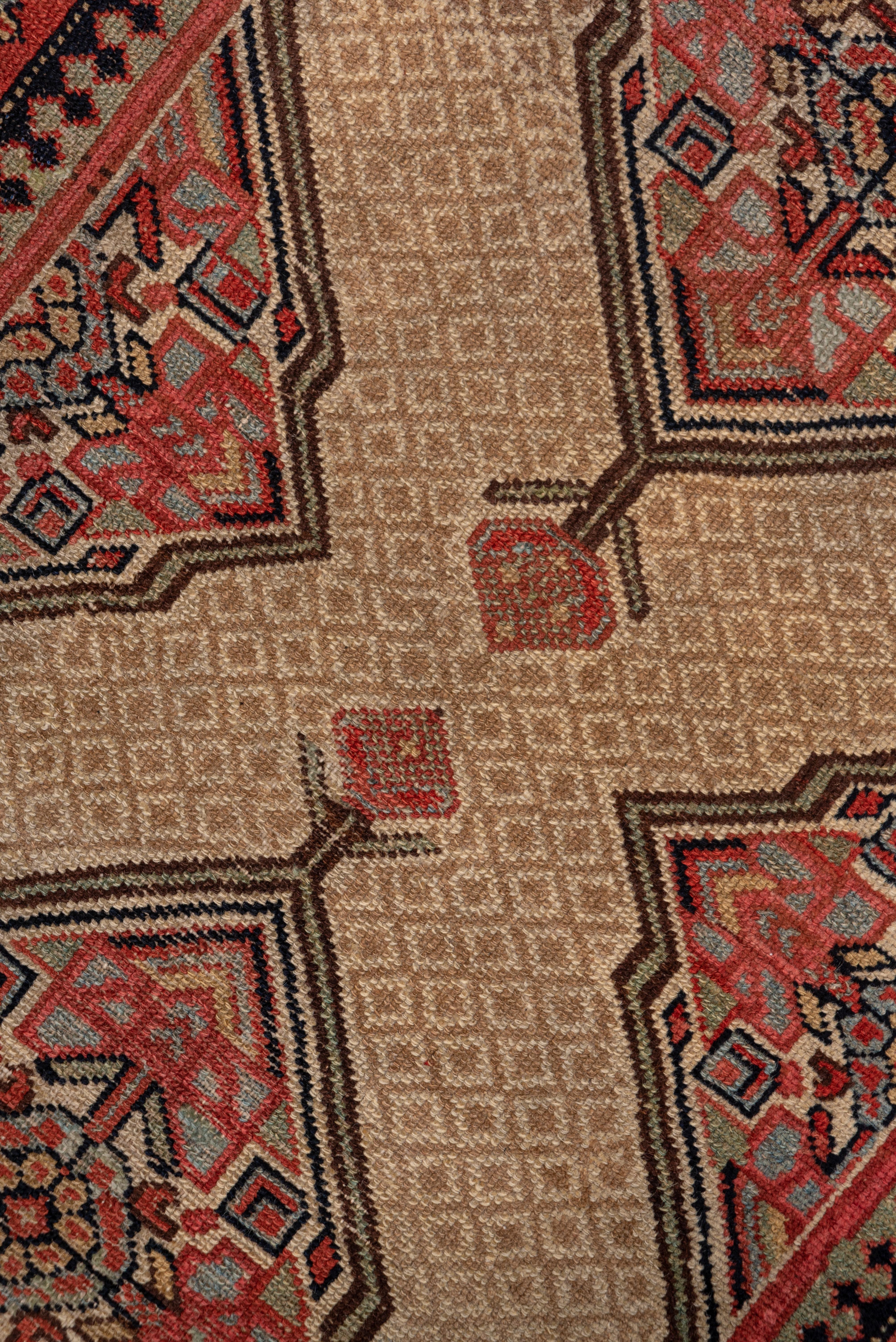 Early 20th Century Antique Persian Camel Hamadan Long Runner, Red Borders, Circa 1920s For Sale