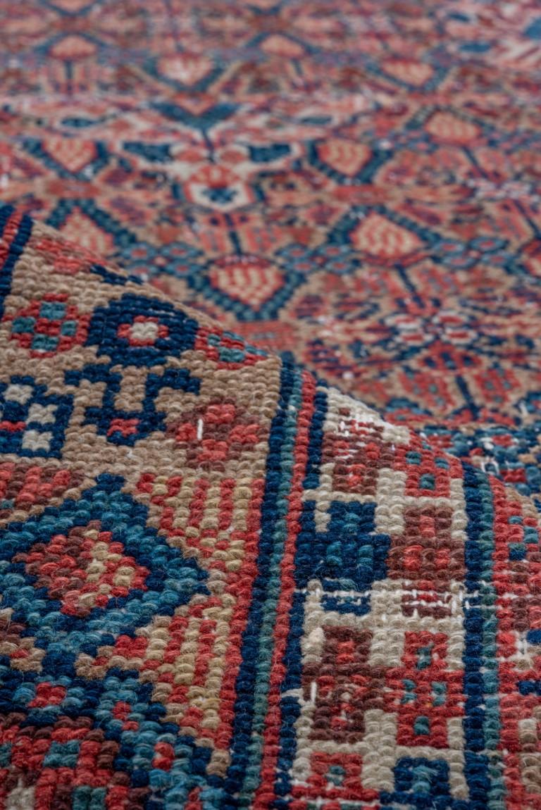 Antique Persian Camel Hamadan Narrow Runner, Red & Blue Palette, circa 1910s For Sale 1