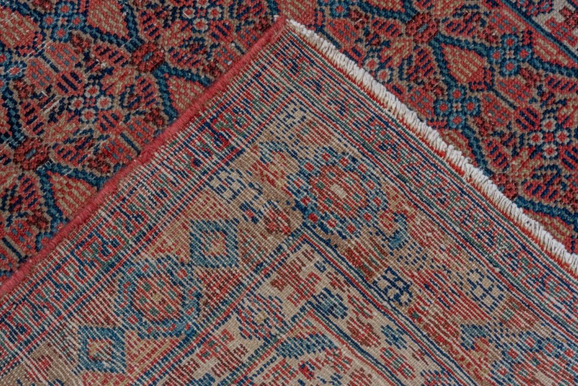 Antique Persian Camel Hamadan Narrow Runner, Red & Blue Palette, circa 1910s For Sale 2