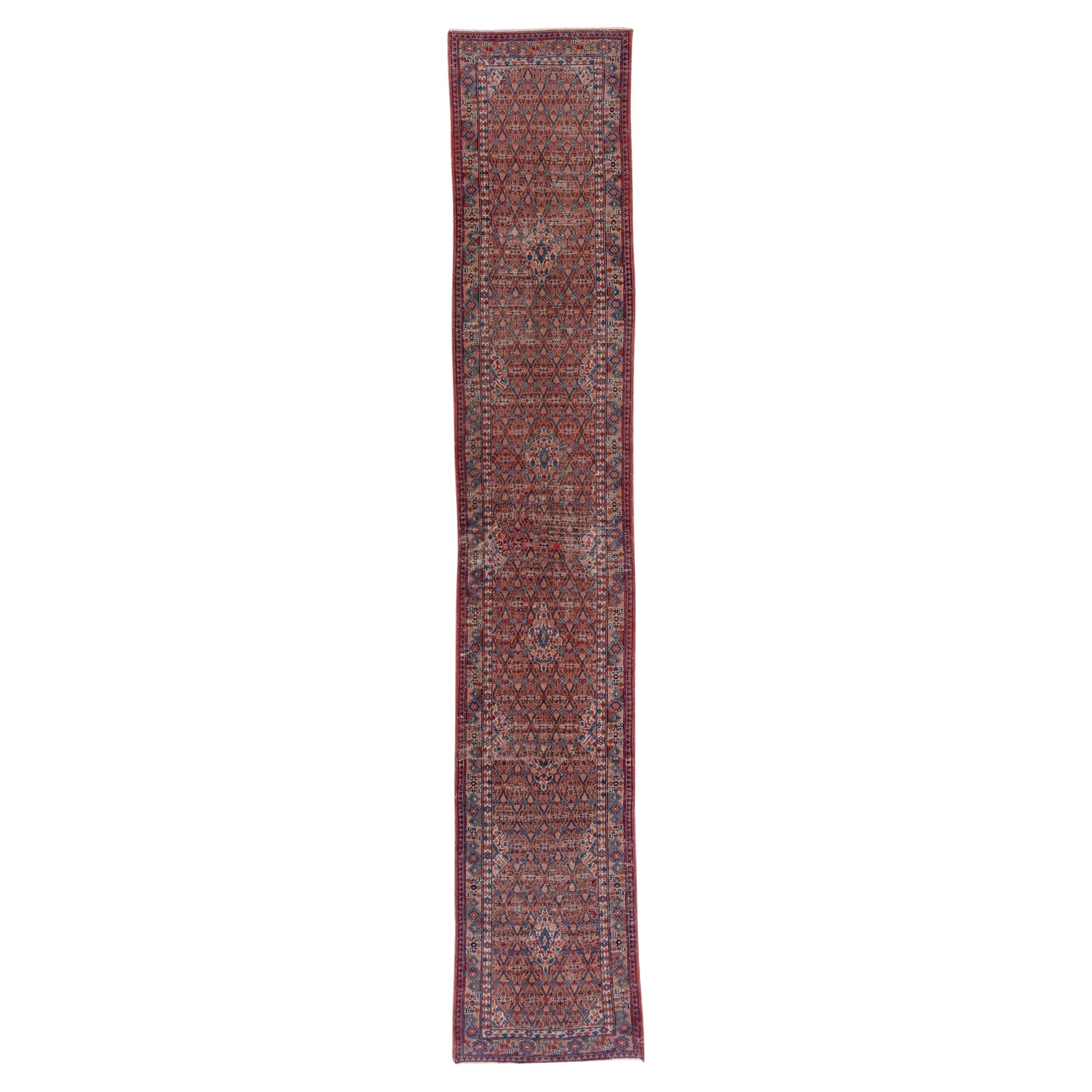 Camino de Mesa Antiguo Persa Hamadan de Camello, Paleta Roja y Azul, circa 1910s
