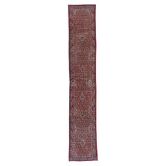 Antique Persian Camel Hamadan Narrow Runner, Red & Blue Palette, circa 1910s