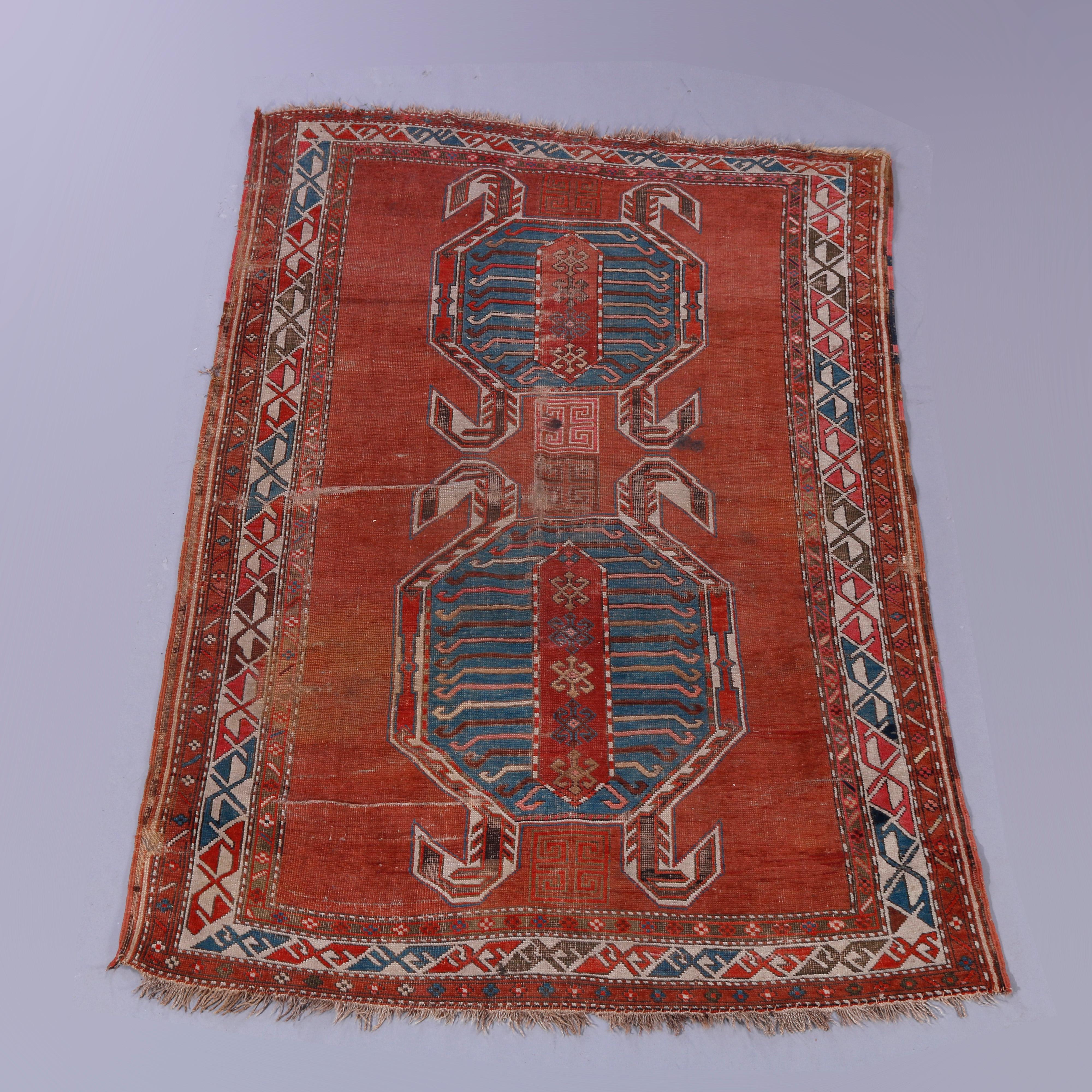 Antique Persian Caucasian Lenkoran Wool Figural Oriental Turtle Rug, Circa 1900 4