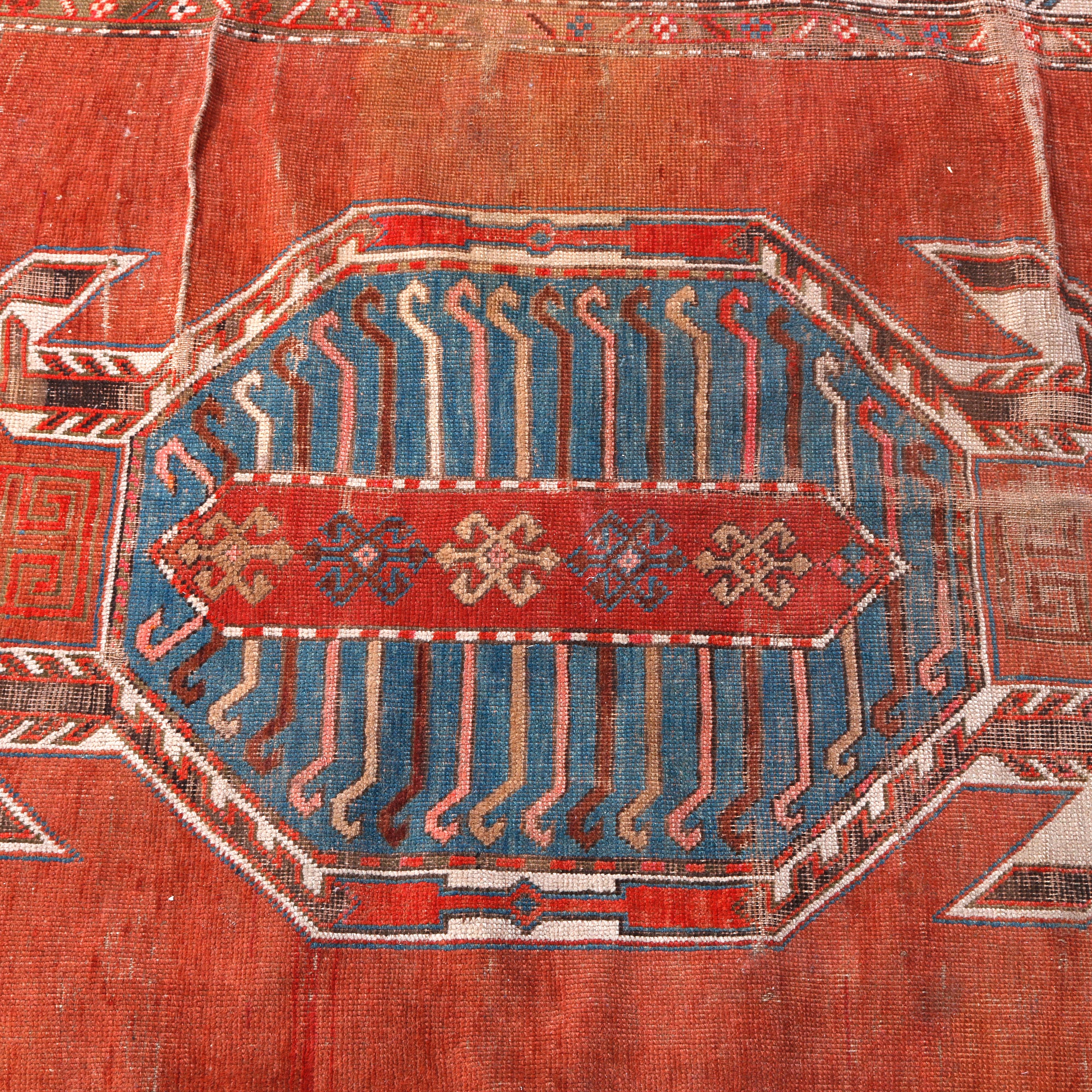 Asian Antique Persian Caucasian Lenkoran Wool Figural Oriental Turtle Rug, Circa 1900