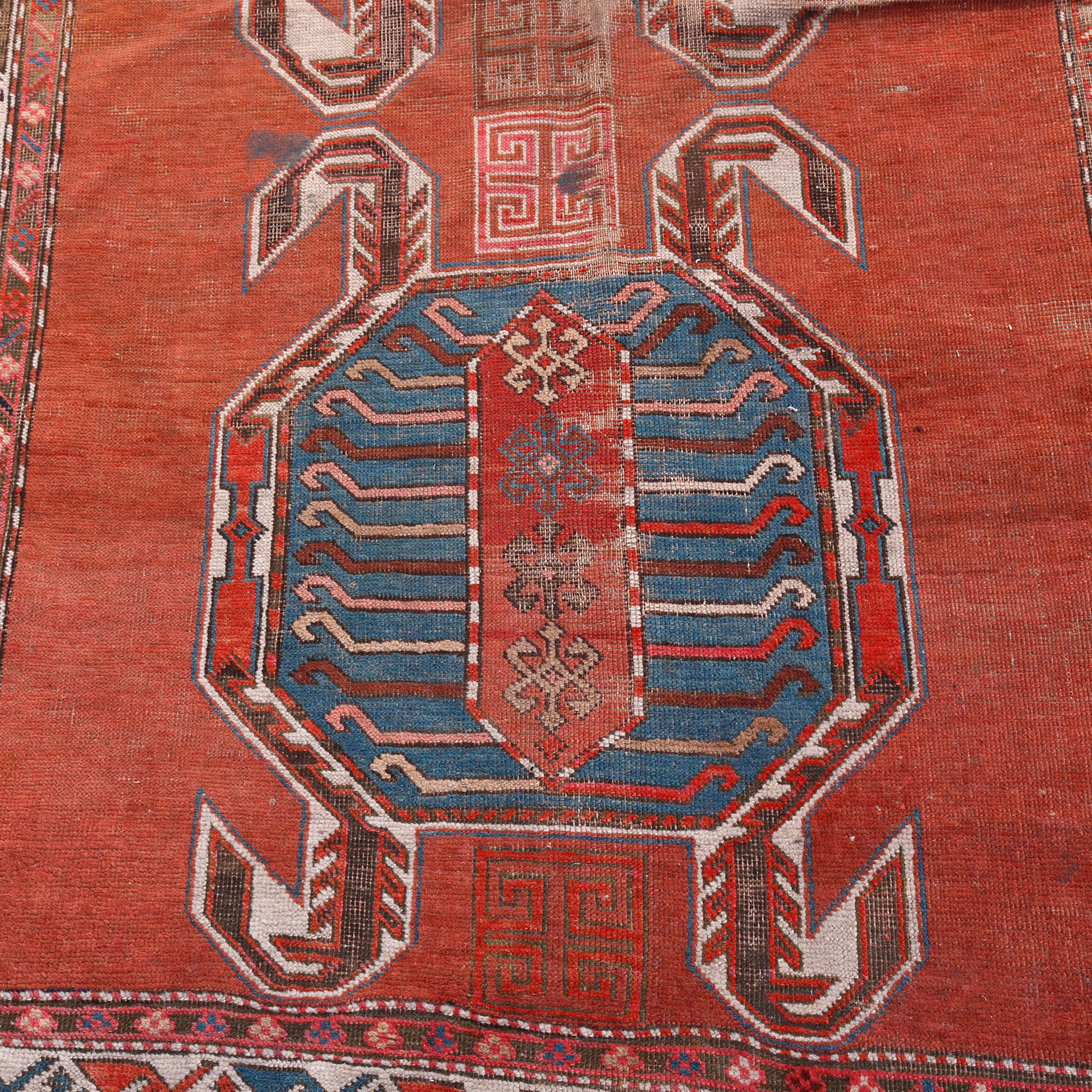 Antique Persian Caucasian Lenkoran Wool Figural Oriental Turtle Rug, Circa 1900 In Good Condition In Big Flats, NY