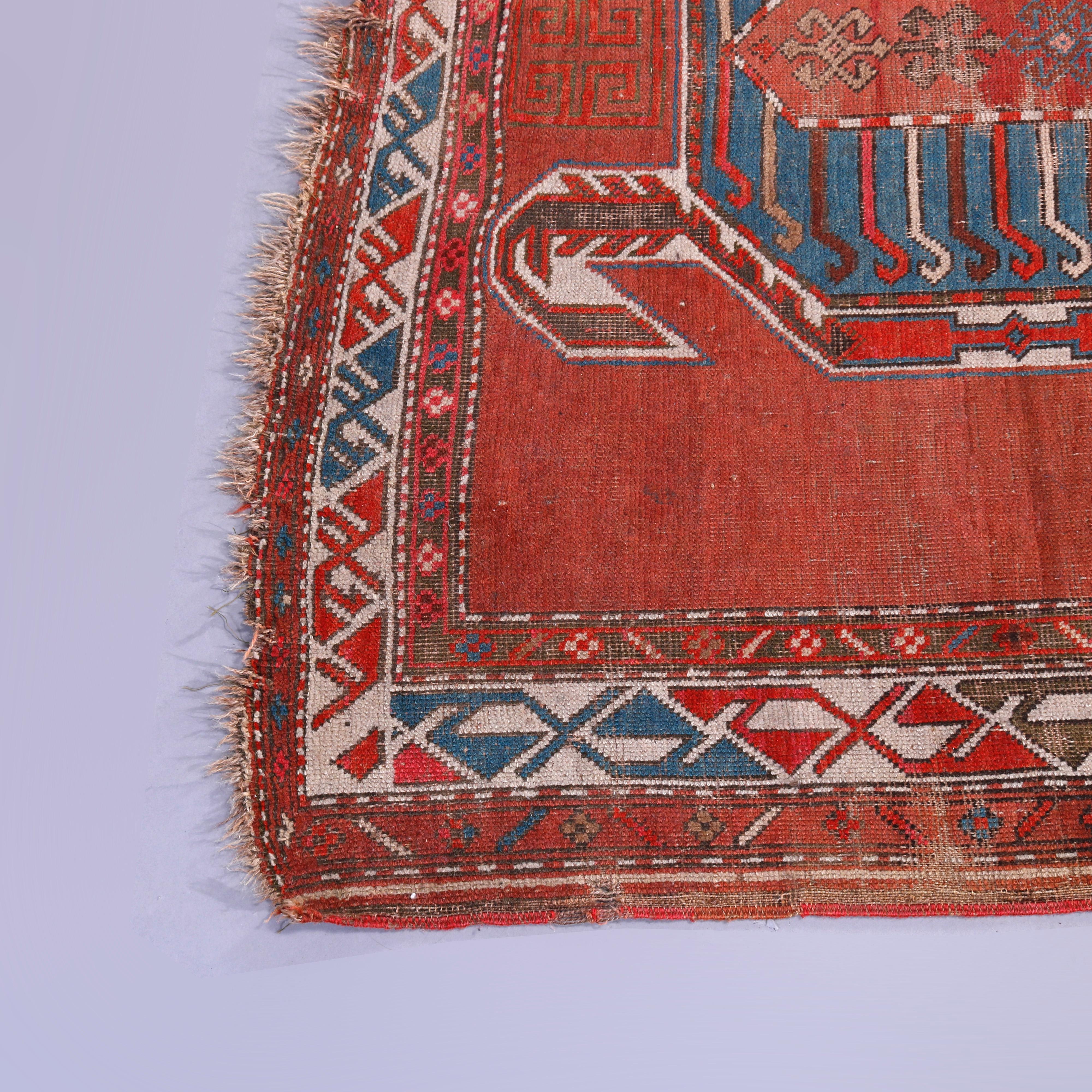 20th Century Antique Persian Caucasian Lenkoran Wool Figural Oriental Turtle Rug, Circa 1900