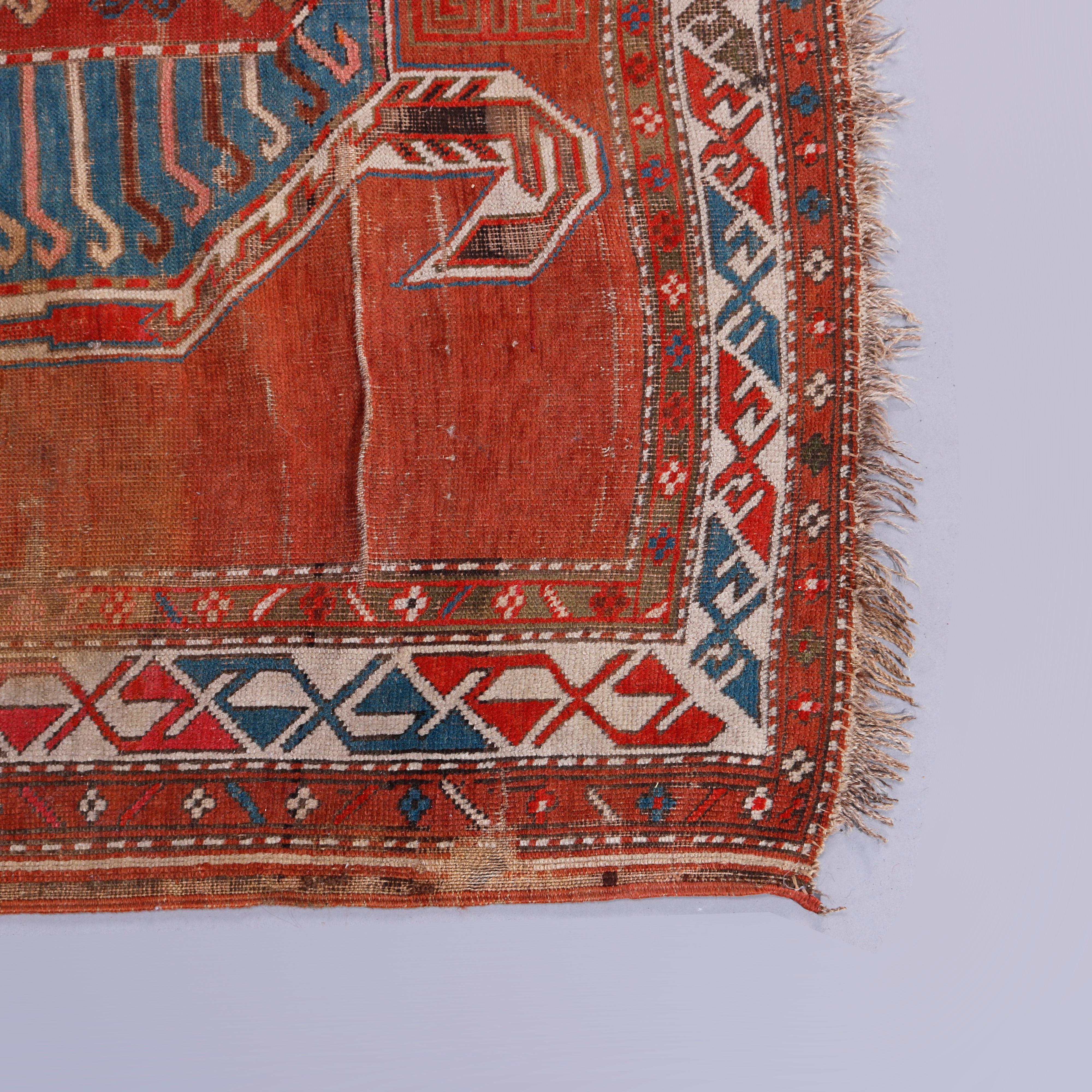 Antique Persian Caucasian Lenkoran Wool Figural Oriental Turtle Rug, Circa 1900 1