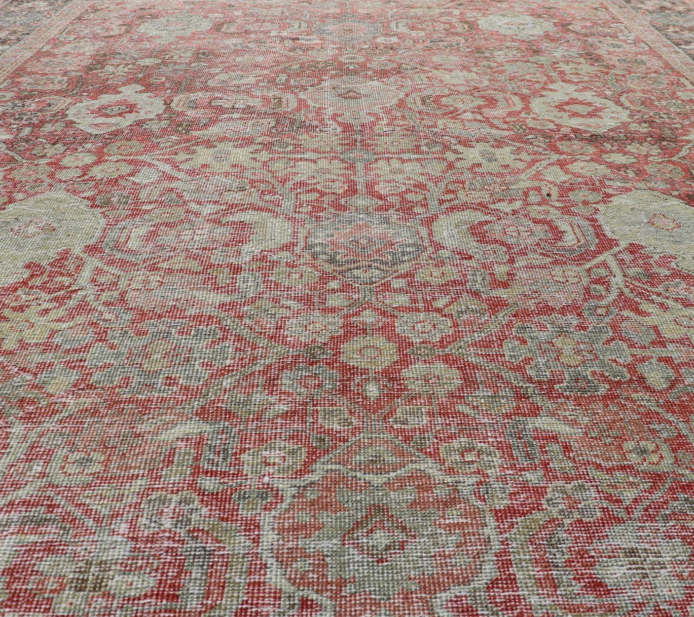 Antique Persian Colorful Mahal Rug with All over Floral Design on a Red Field  For Sale 3