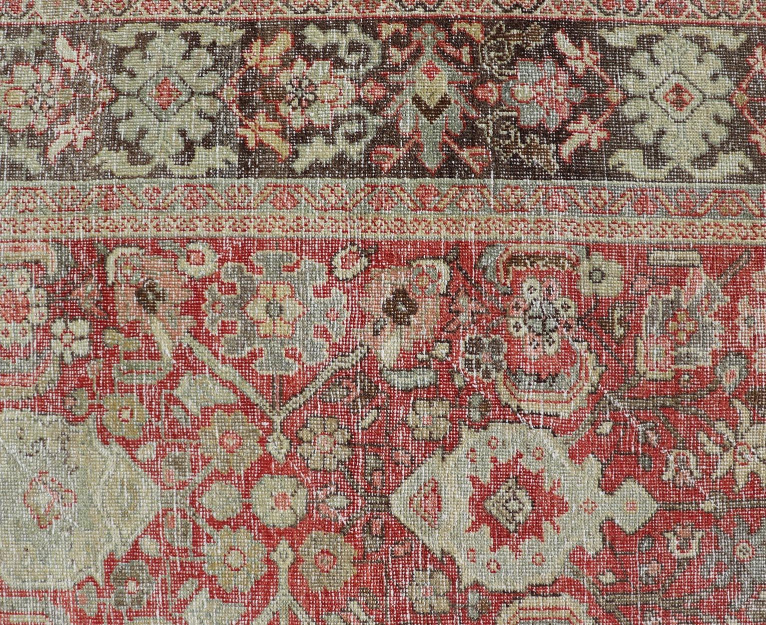 Measures: 7'2 x 10'0 
Antique Persian Colorful Mahal Rug with All over Floral Design On A Red Field. Keivan Woven Arts; rug EMB-22178-15030, country of origin / type: Iran / Mahal, circa 1930.

This 1930 colorful antique Persian Sultanabad Mahal