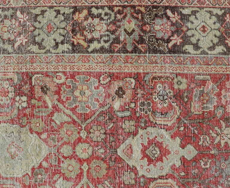 Antique Persian Colorful Mahal Rug with All over Floral Design on a Red ...