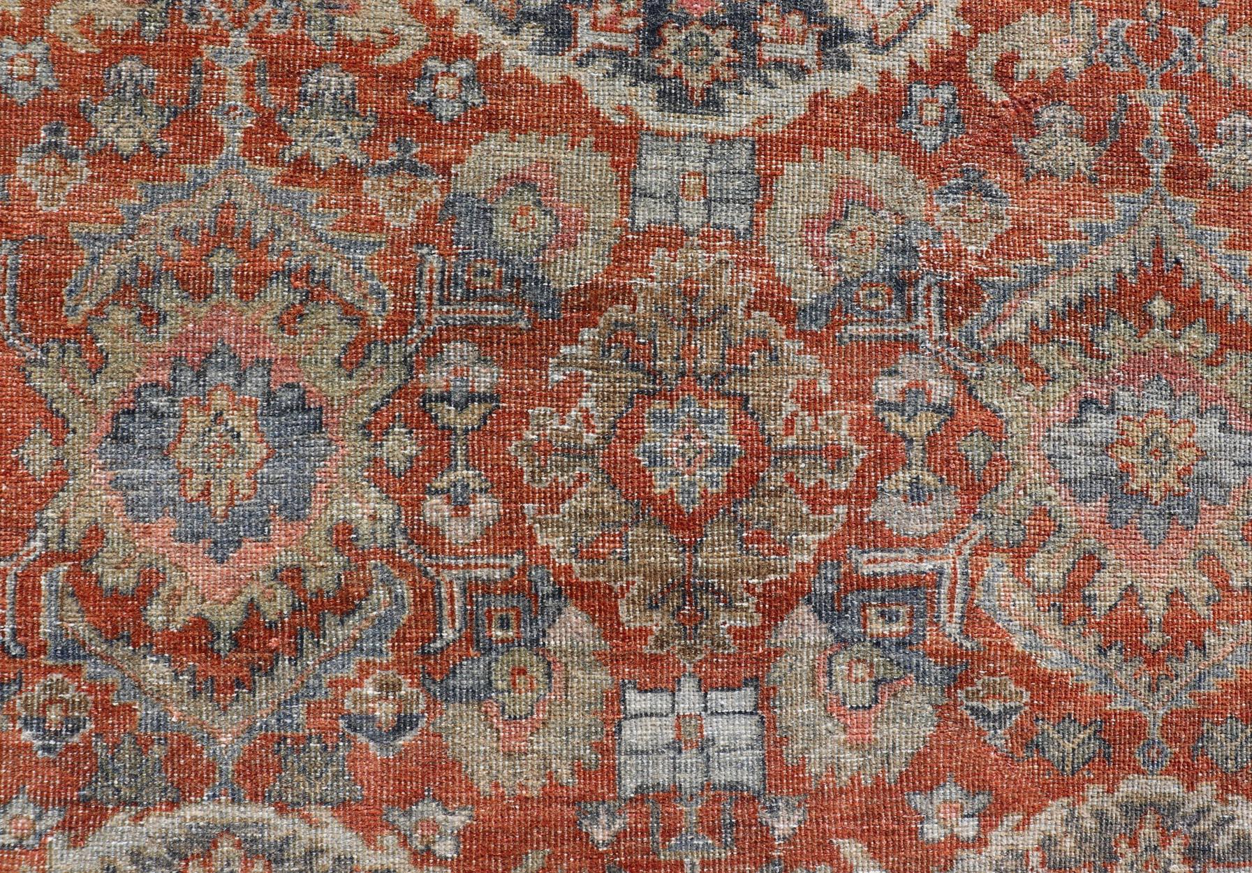 Antique Persian Colorful Sultanabad Mahal Rug with All Over Floral Design For Sale 4