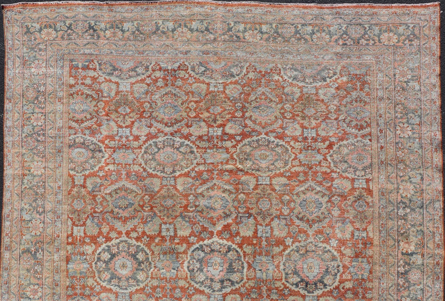 Antique Persian Colorful Sultanabad Mahal Rug with All Over Floral Design For Sale 7