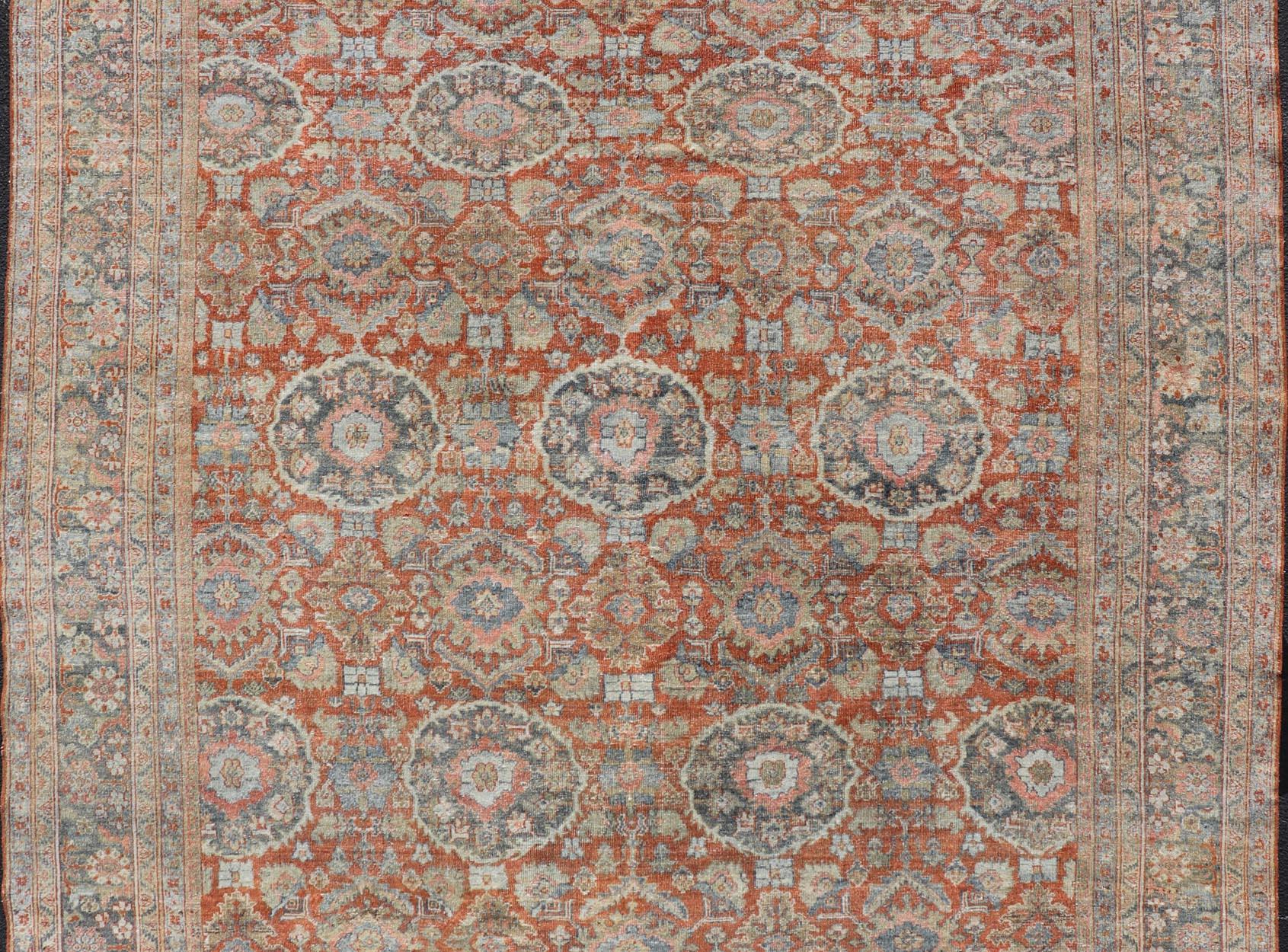 Antique Persian Colorful Sultanabad Mahal Rug with All Over Floral Design For Sale 8