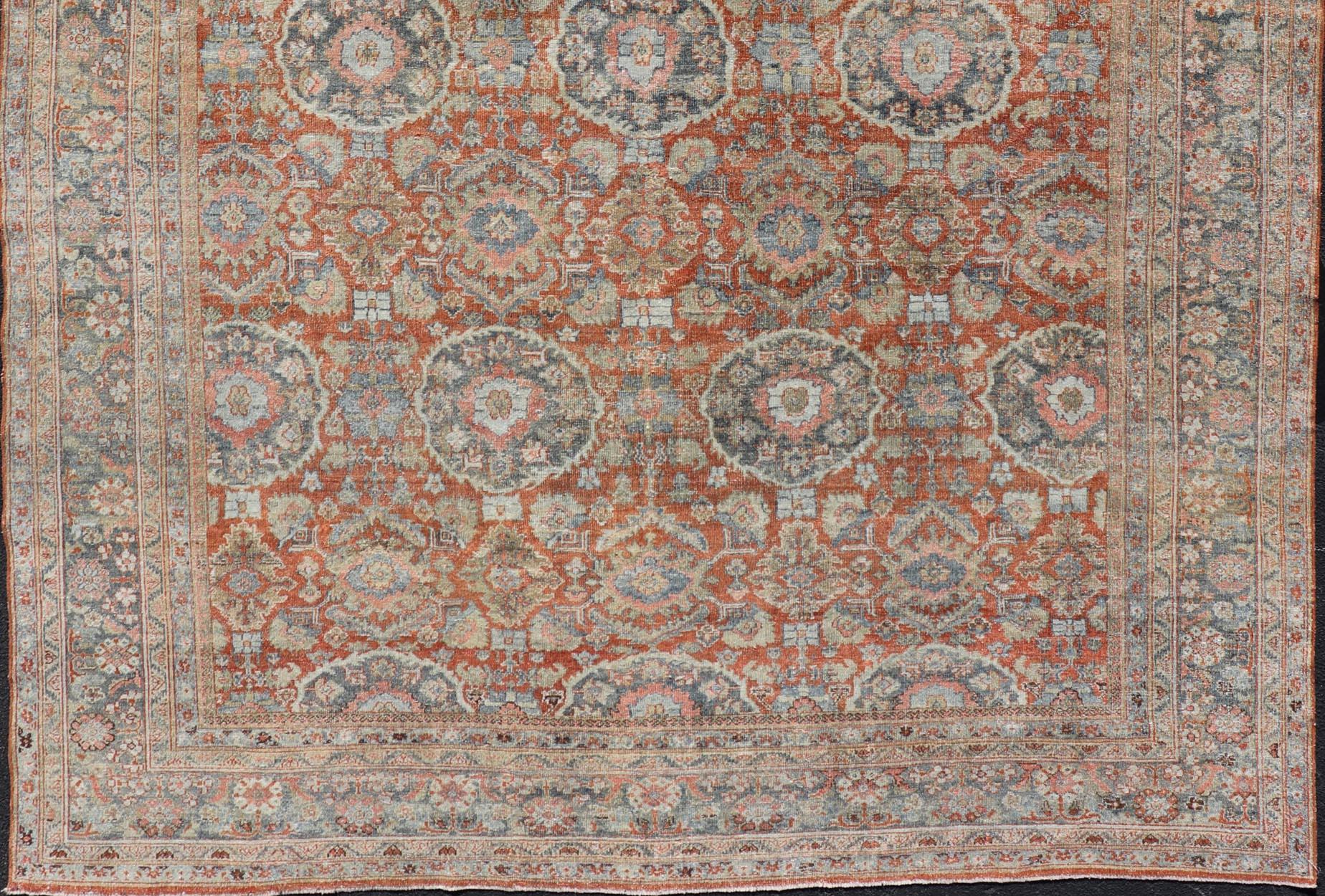 Antique Persian Colorful Sultanabad Mahal Rug with All Over Floral Design For Sale 9