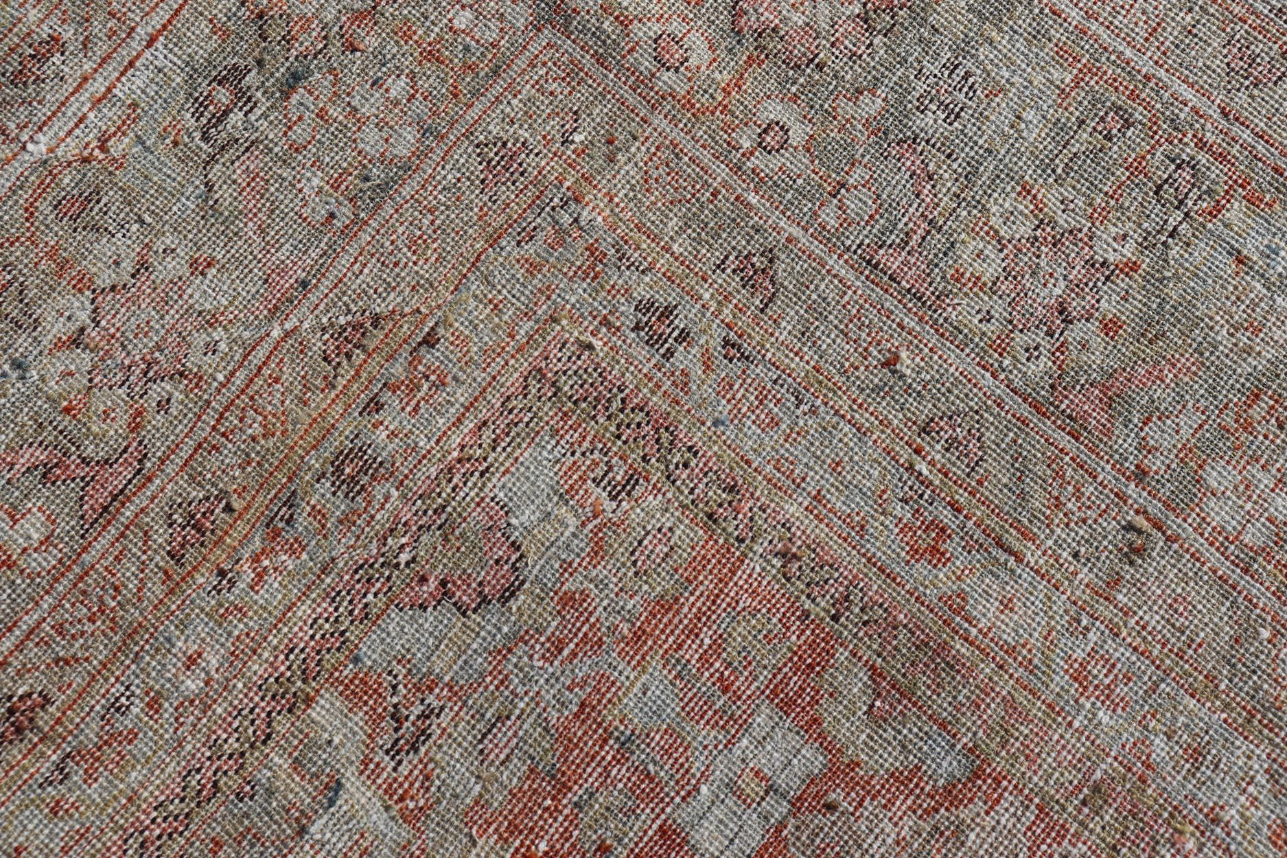 Antique Persian Colorful Sultanabad Mahal Rug with All Over Floral Design For Sale 10