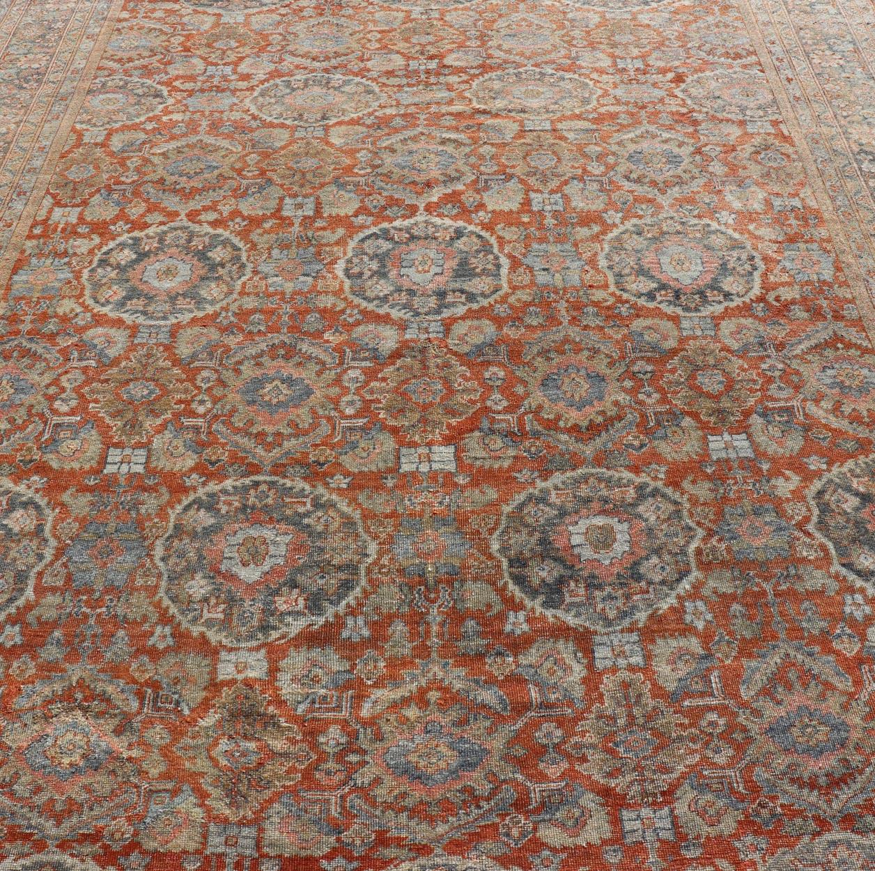 Hand-Knotted Antique Persian Colorful Sultanabad Mahal Rug with All Over Floral Design For Sale