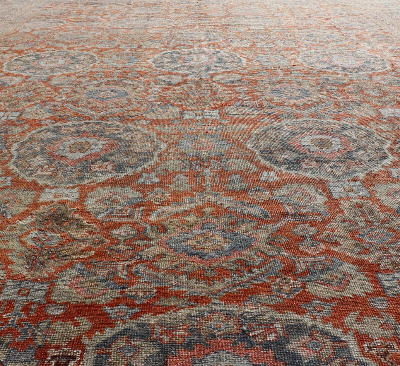 Antique Persian Colorful Sultanabad Mahal Rug with All Over Floral Design In Good Condition For Sale In Atlanta, GA