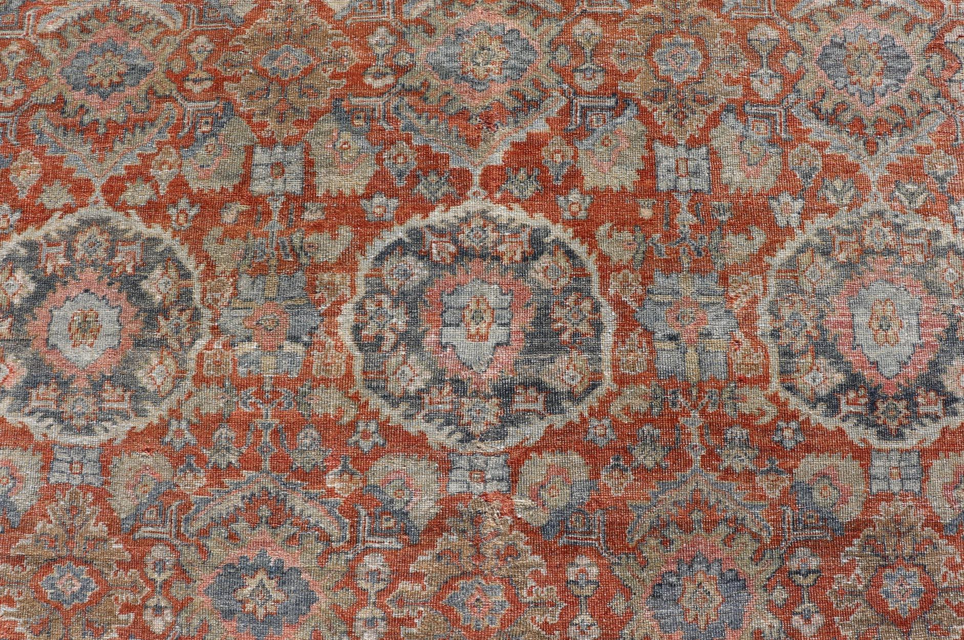 20th Century Antique Persian Colorful Sultanabad Mahal Rug with All Over Floral Design For Sale
