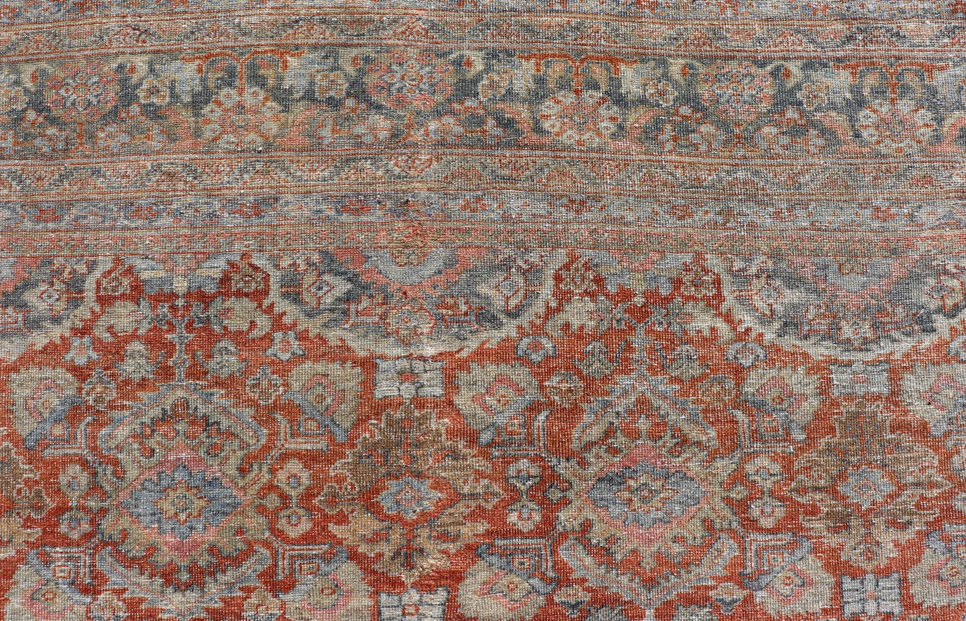 Wool Antique Persian Colorful Sultanabad Mahal Rug with All Over Floral Design For Sale