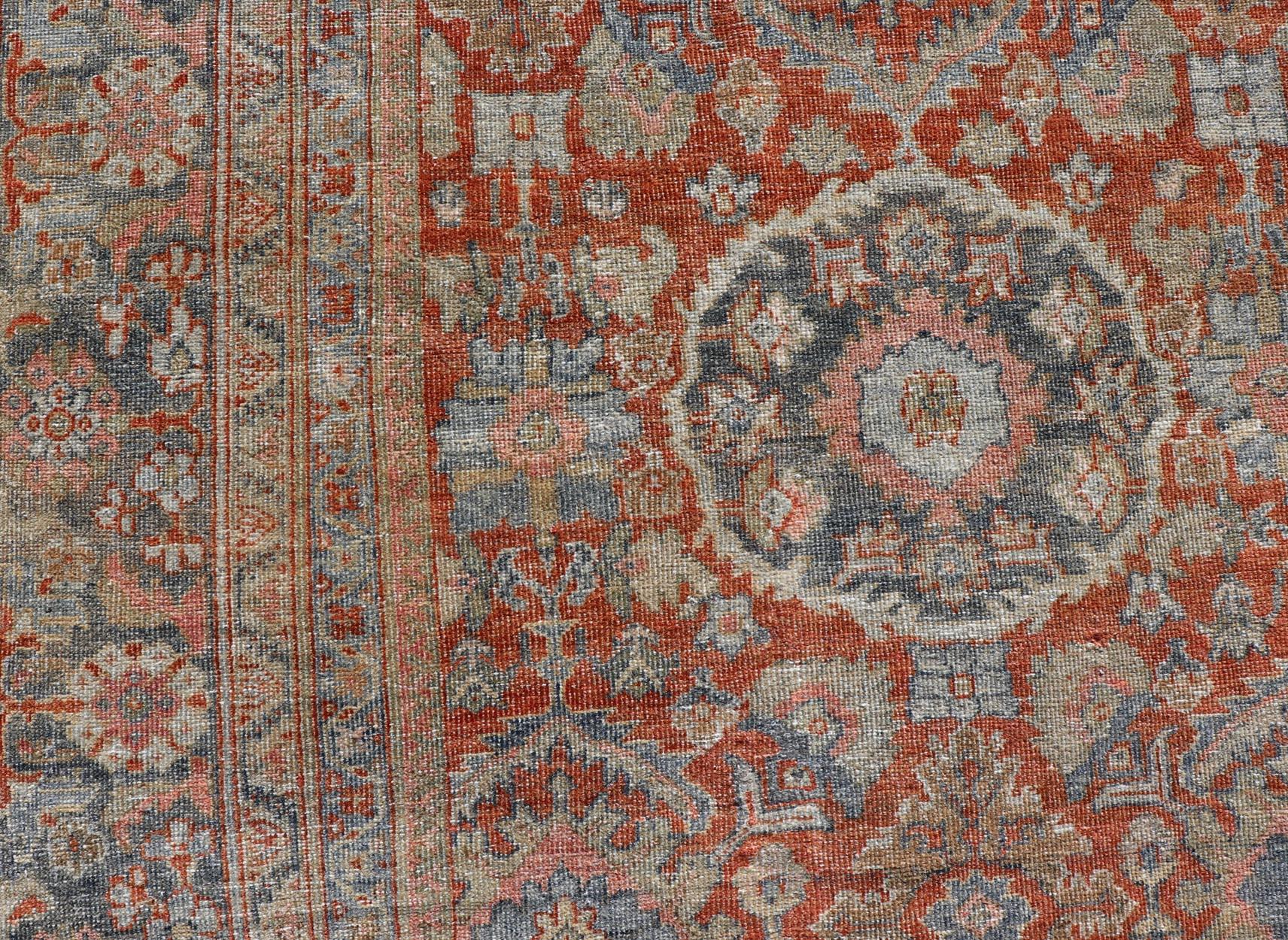 Antique Persian Colorful Sultanabad Mahal Rug with All Over Floral Design For Sale 1