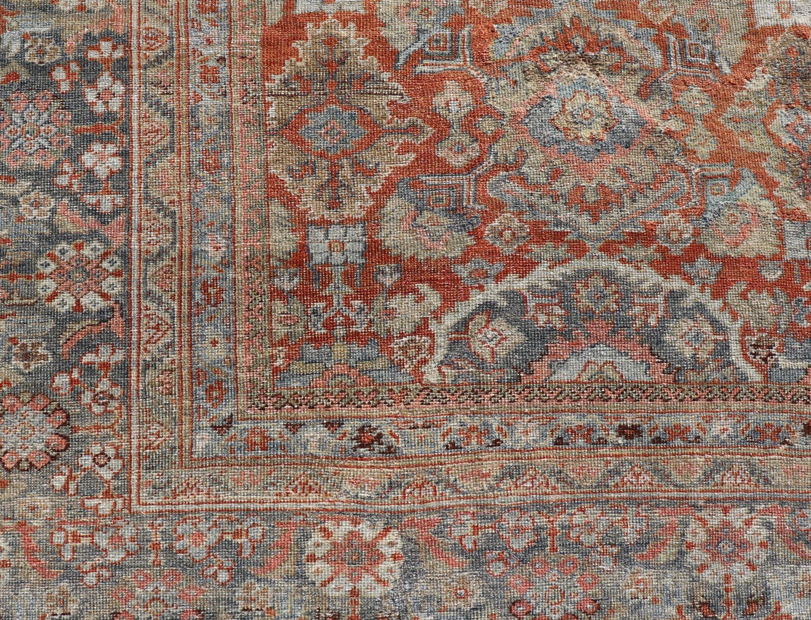 Antique Persian Colorful Sultanabad Mahal Rug with All Over Floral Design For Sale 2
