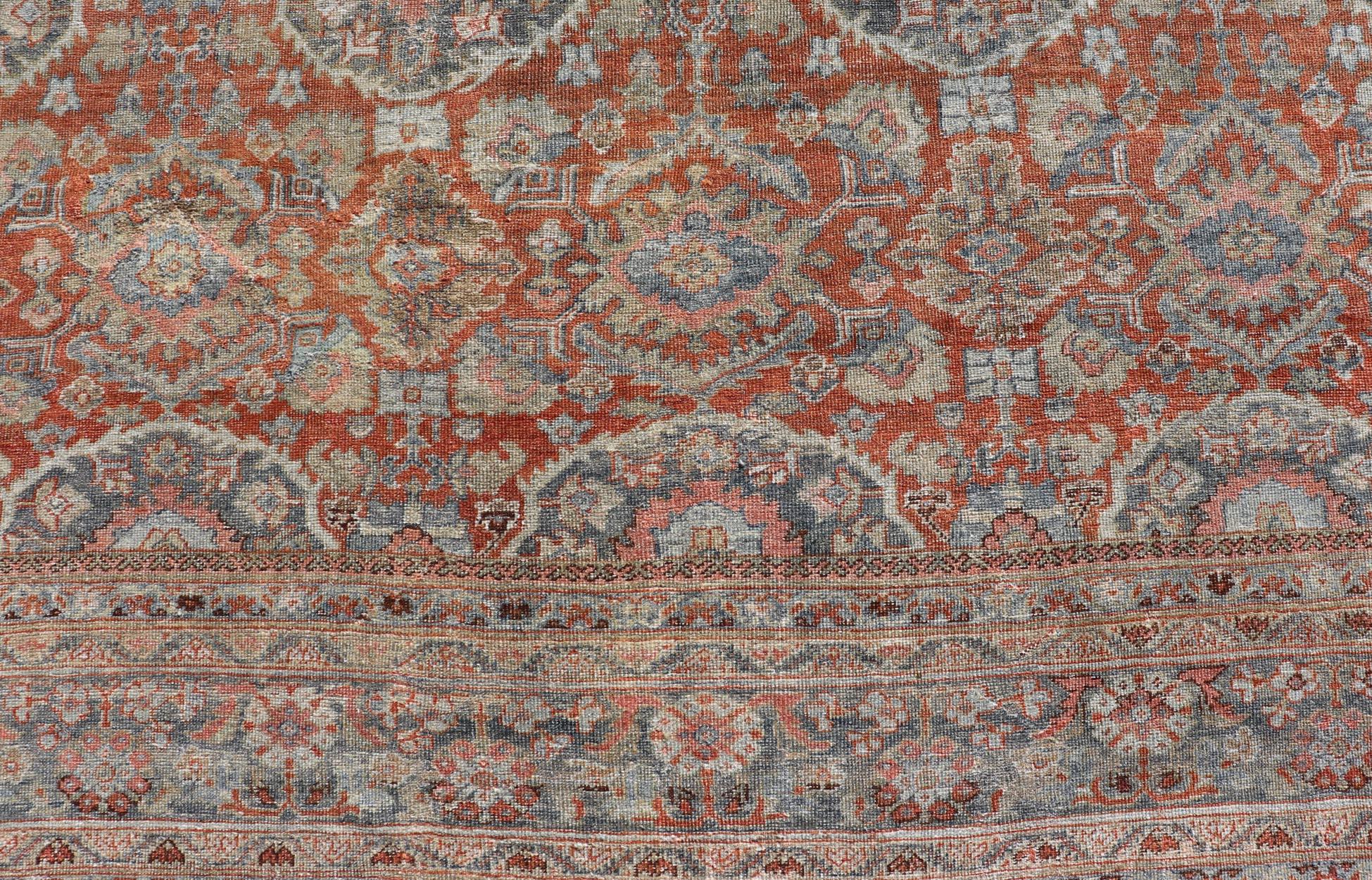 Antique Persian Colorful Sultanabad Mahal Rug with All Over Floral Design For Sale 3