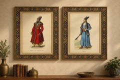 Antique Persian Costume Prints, Hand-Colored Orientalist Lithographs, 1852
