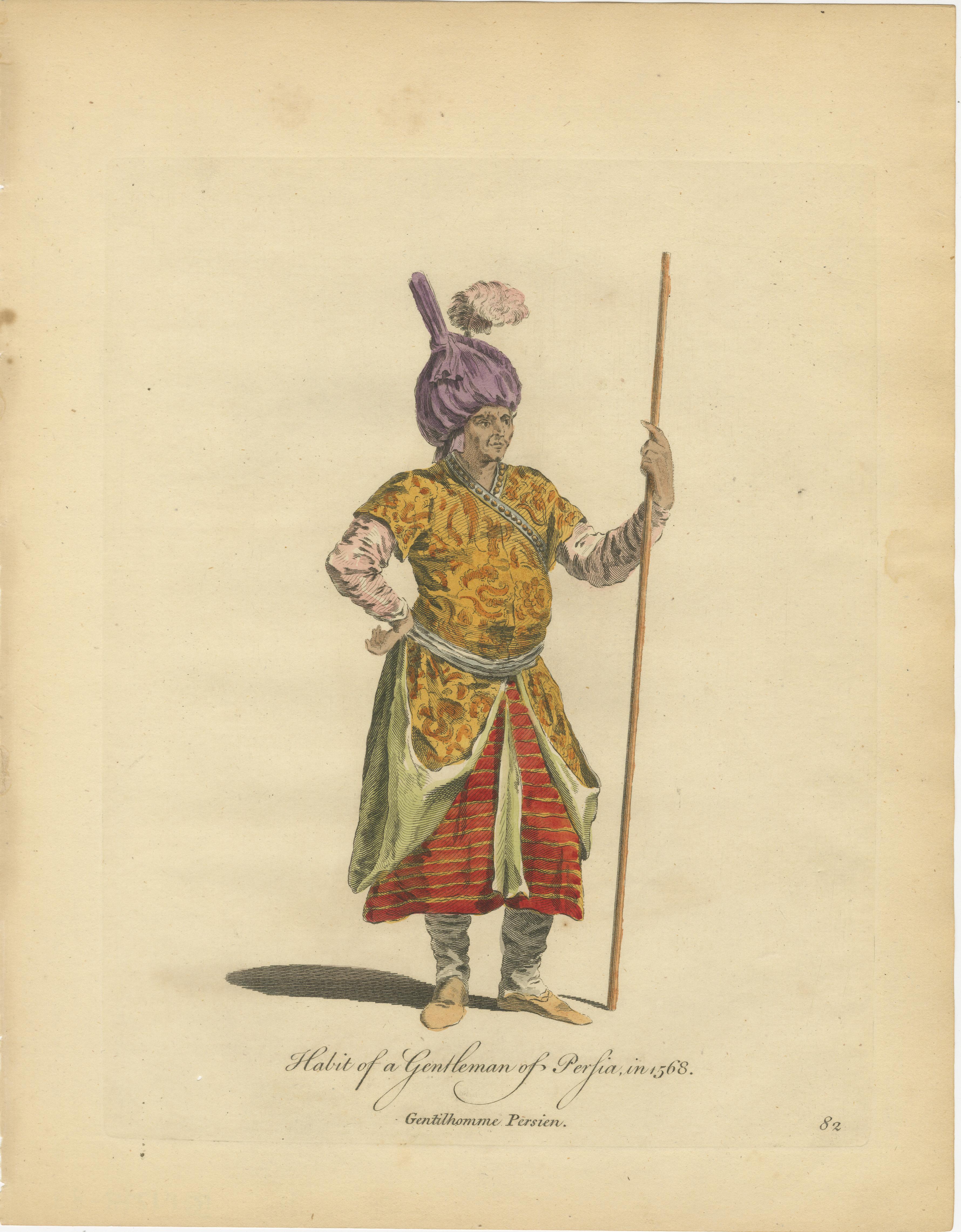 Antique Persian Costume Prints Set of 3, Hand-Colored Engravings, 1749