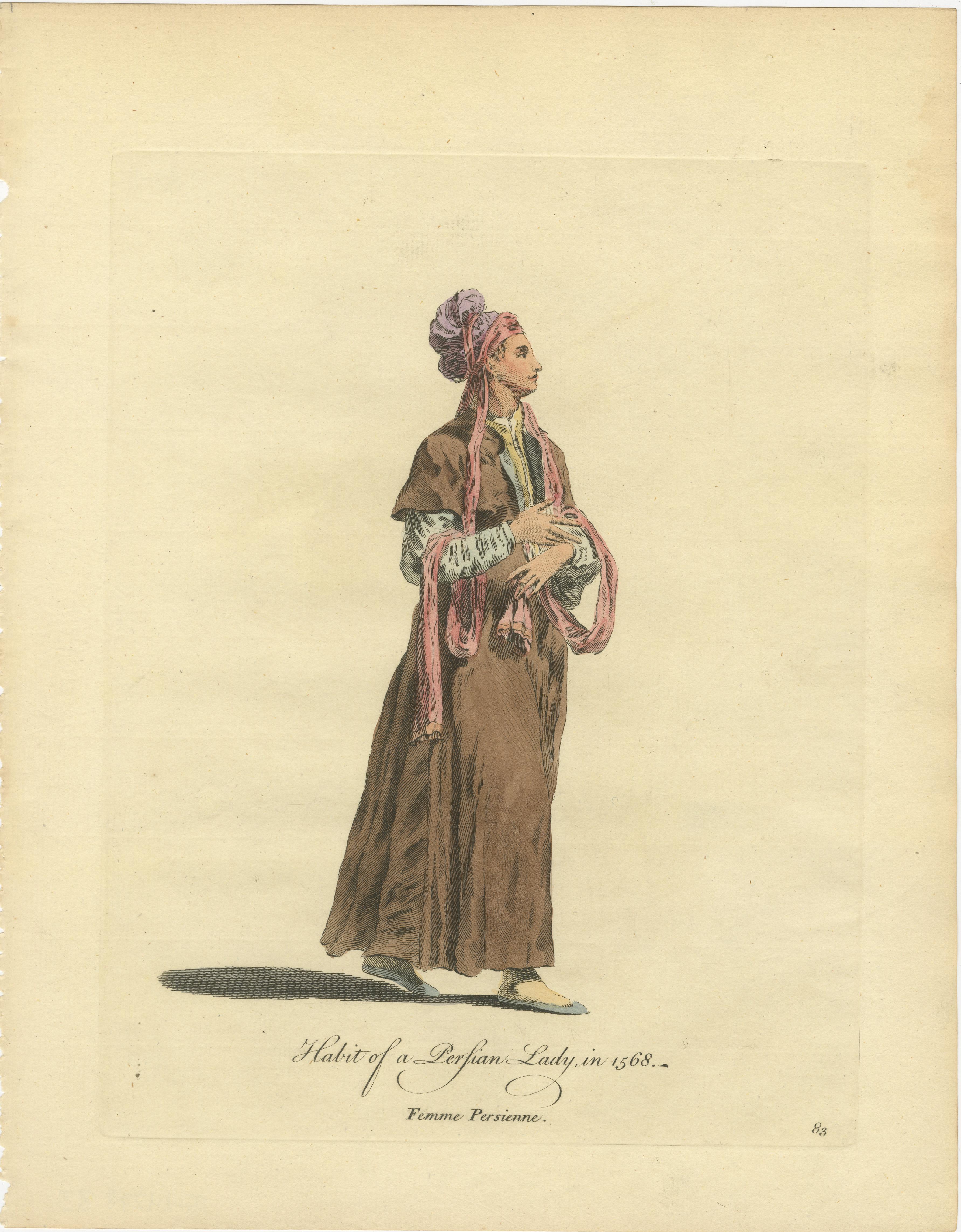 Antique Persian Costume Prints Set of 3, Hand-Colored Engravings, 1749