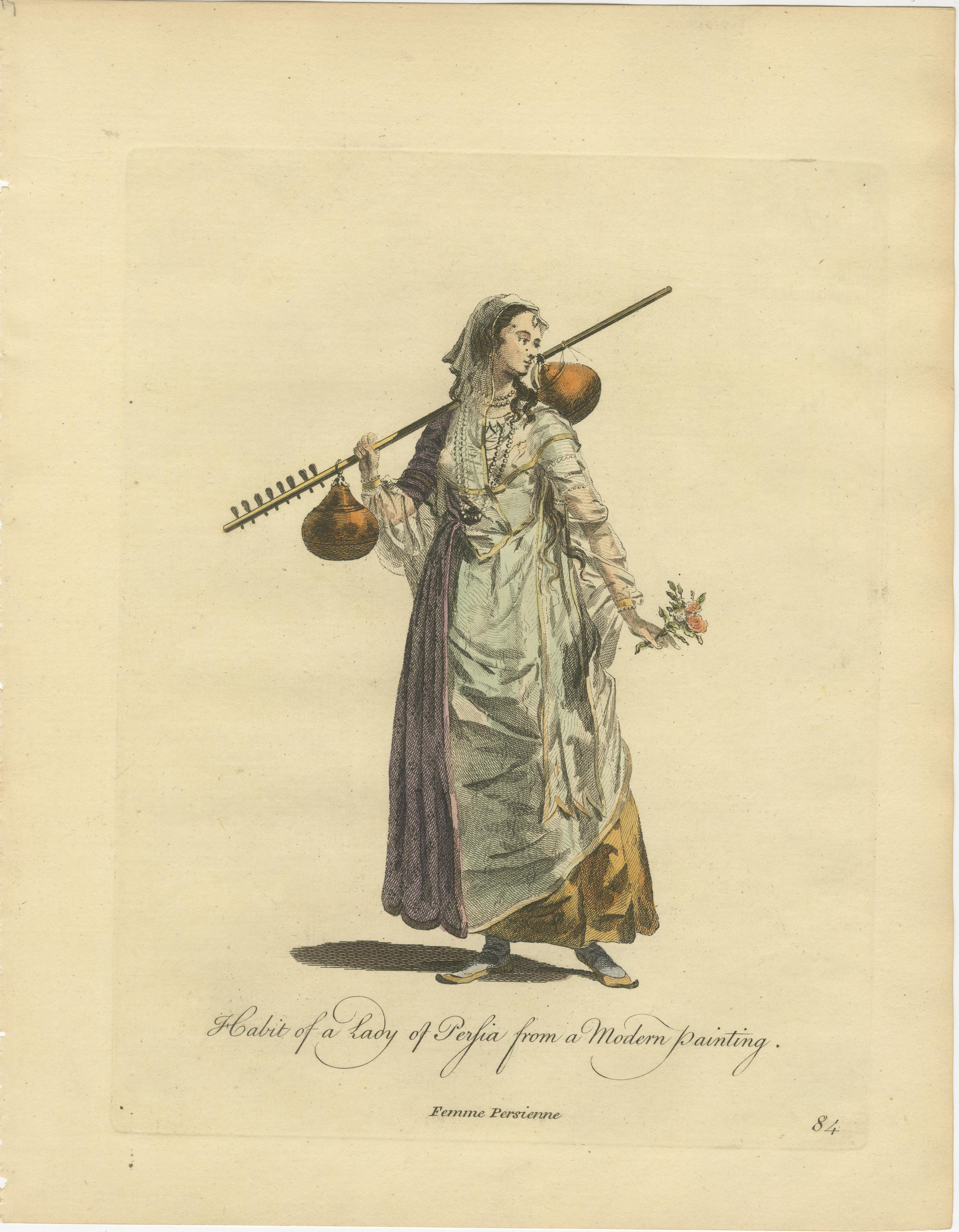Antique Persian Costume Prints Set of 3, Hand-Colored Engravings, 1749