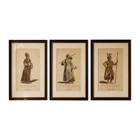Antique Persian Costume Prints Set of 3, Hand-Colored Engravings, 1749