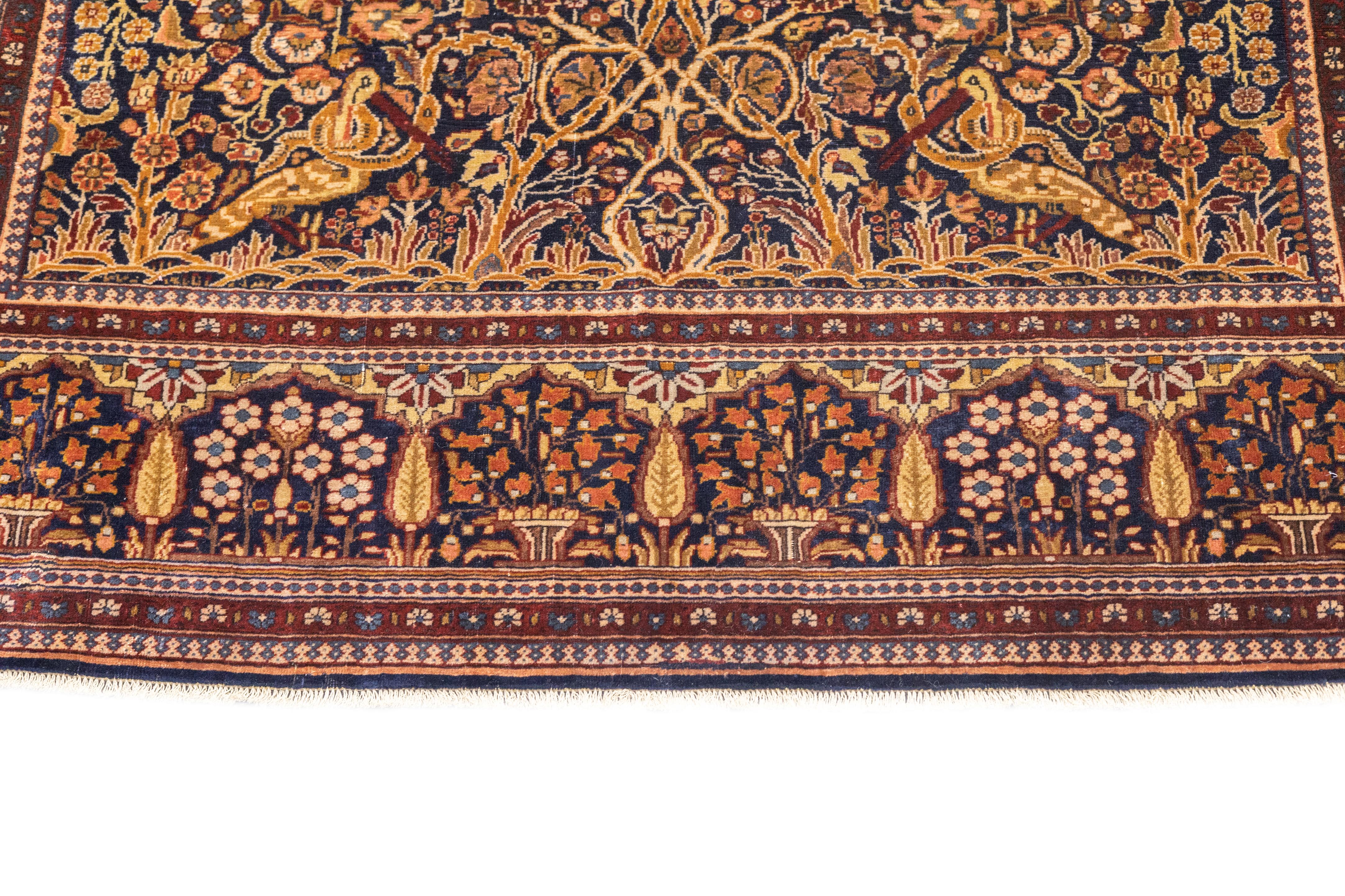 Antiker persischer Dabir Kashan Manchester Teppich 5'0