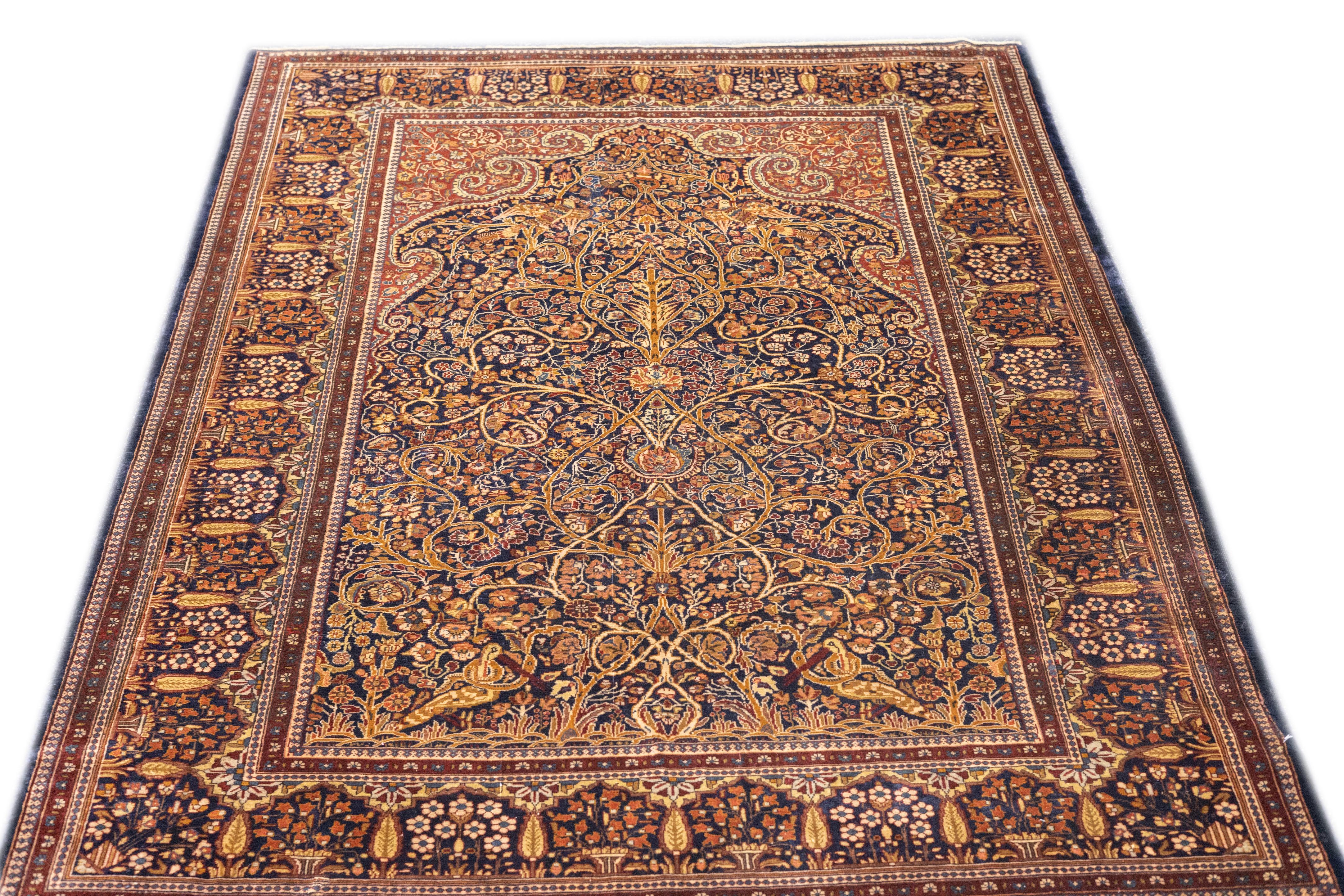 Antiker persischer Dabir Kashan Manchester Teppich 5'0