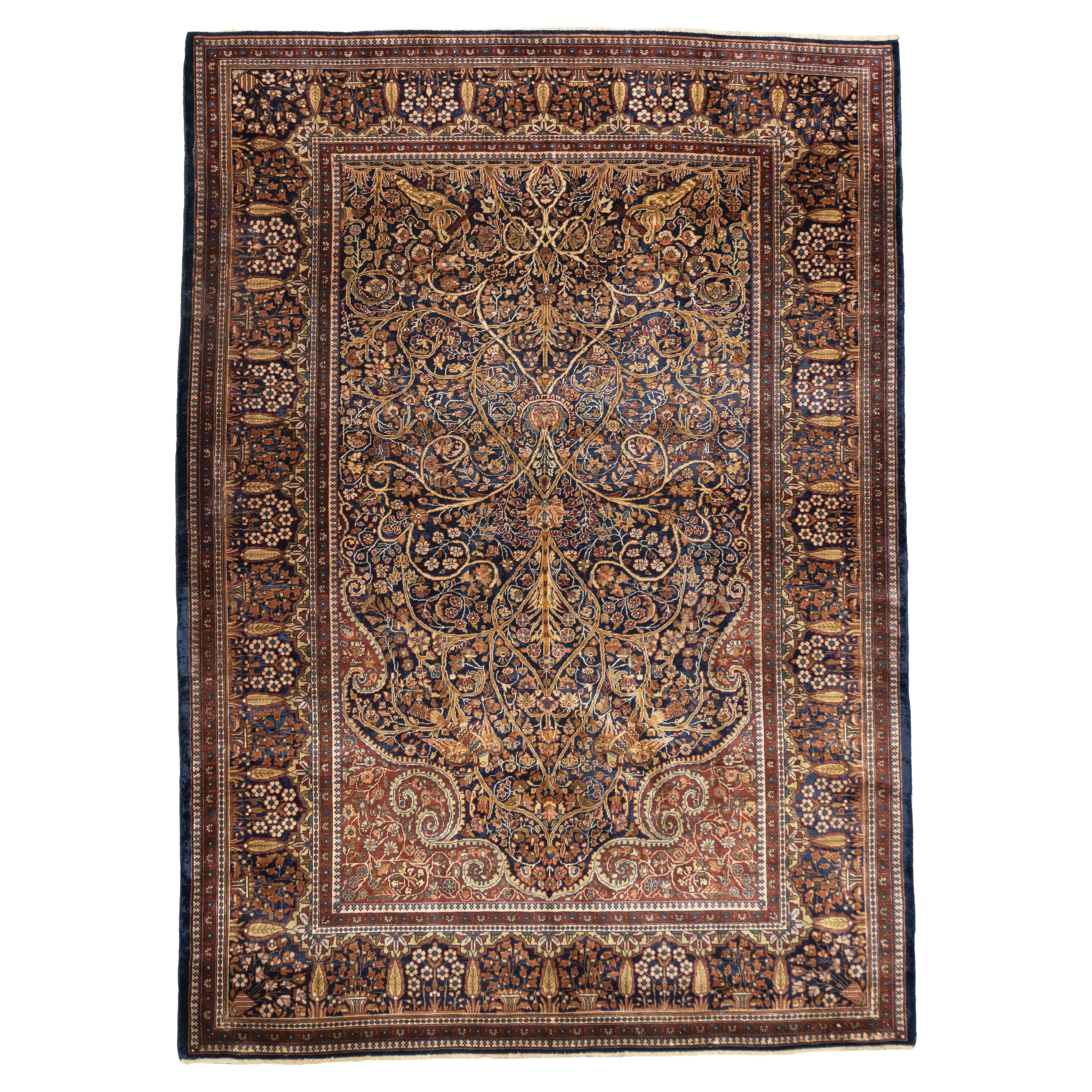 Antique Persian Dabir Kashan Manchester Rug 5'0" x 6'11''