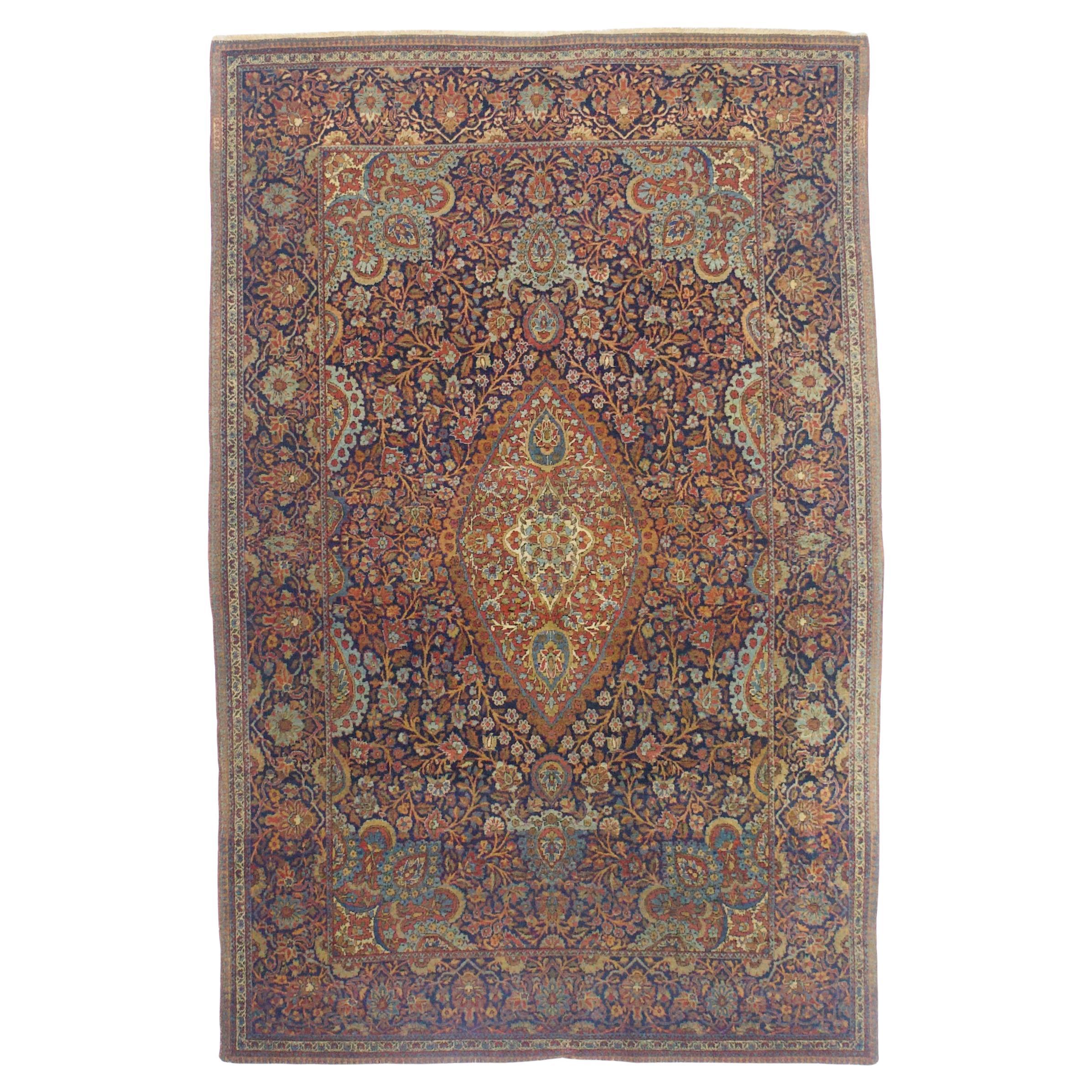 Antique Persian Dabir Kashan Rug 4’4" x 6’6"