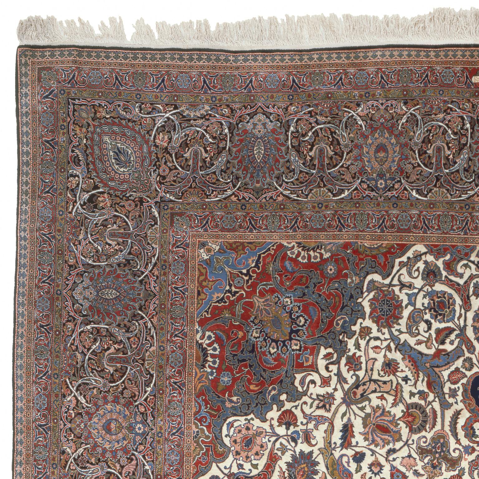 Wool Early 20th Century Persian Dabir Kashan Rug For Sale