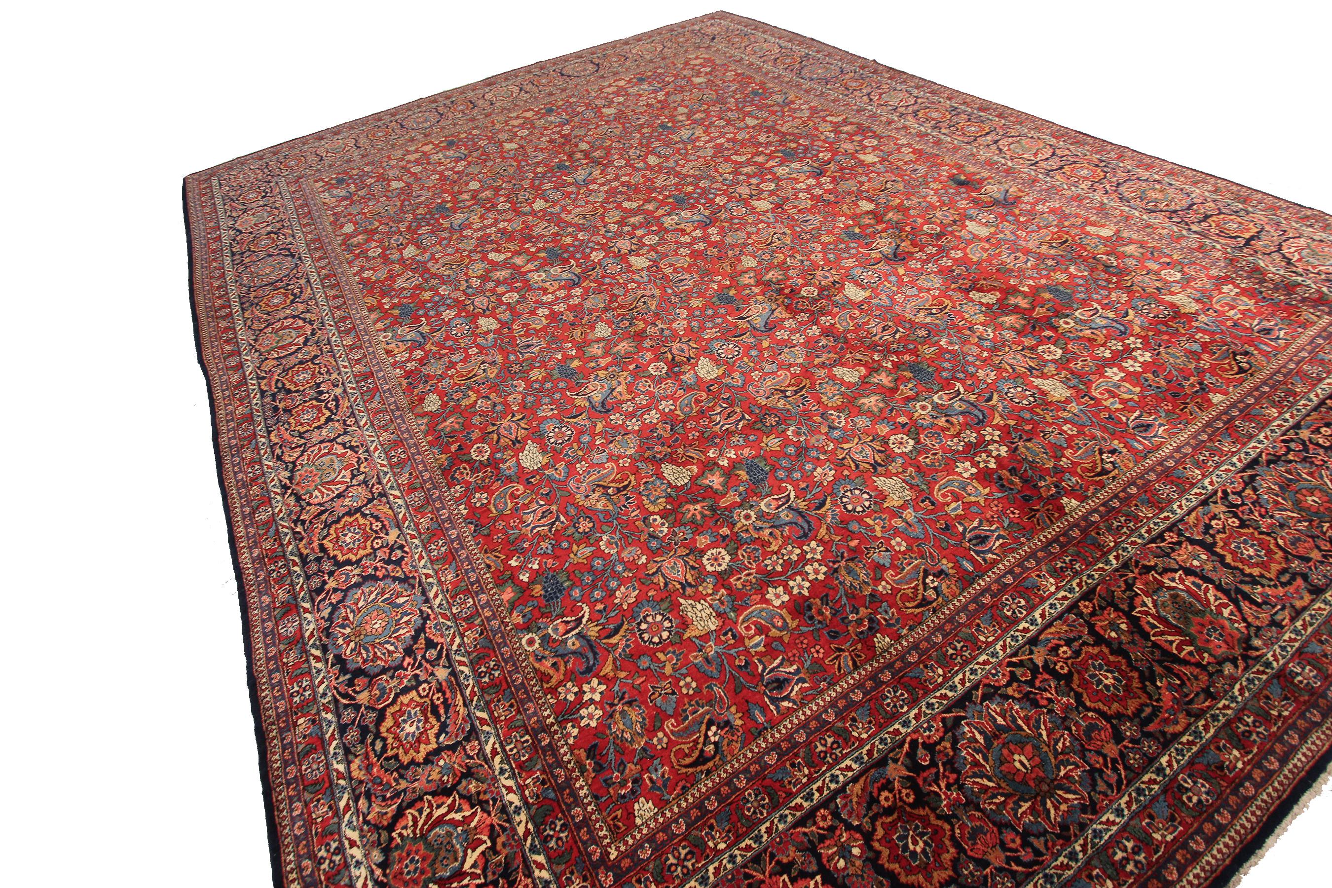 Antique Persian Dabir Kashan Rug Kork Wool Geometric Overall For Sale 4