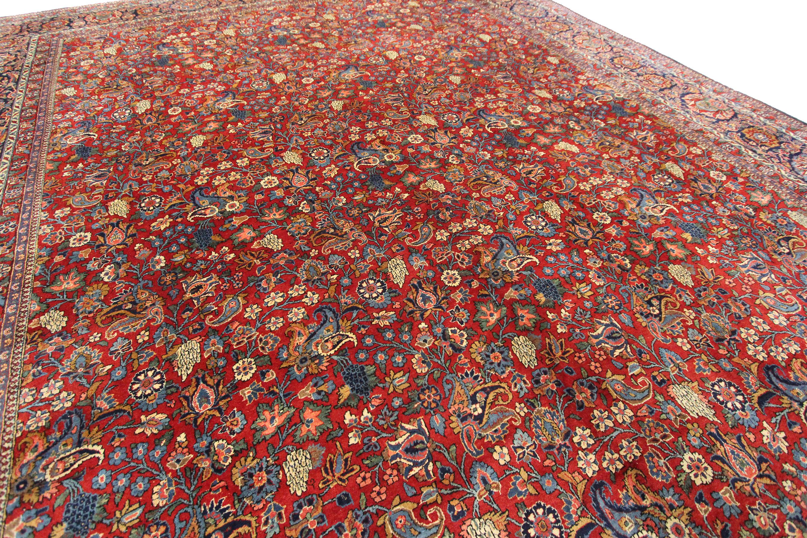 Antique Persian Dabir Kashan Rug Kork Wool Geometric Overall For Sale 6