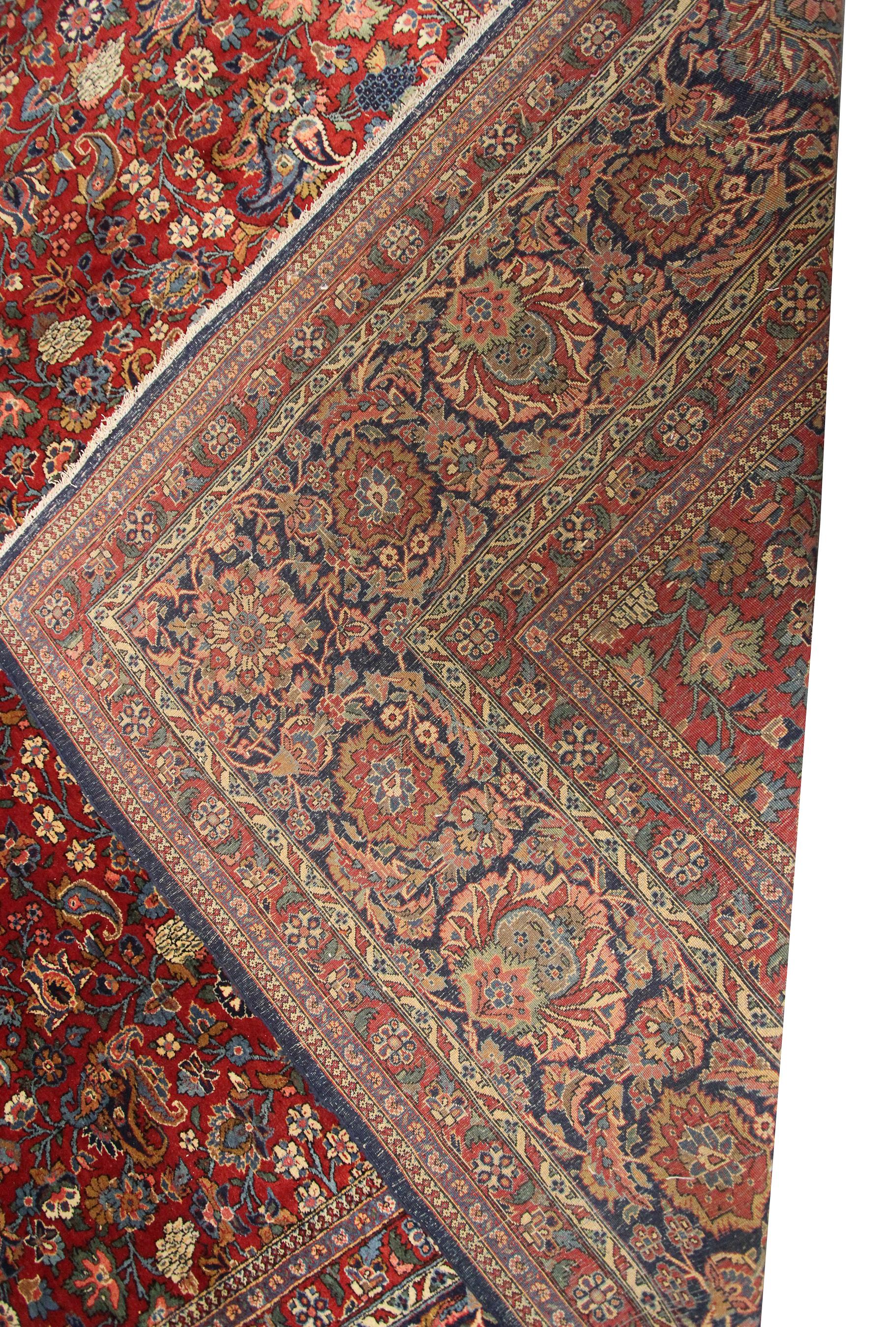 Antique Persian Dabir Kashan Rug Kork Wool Geometric Overall For Sale 7